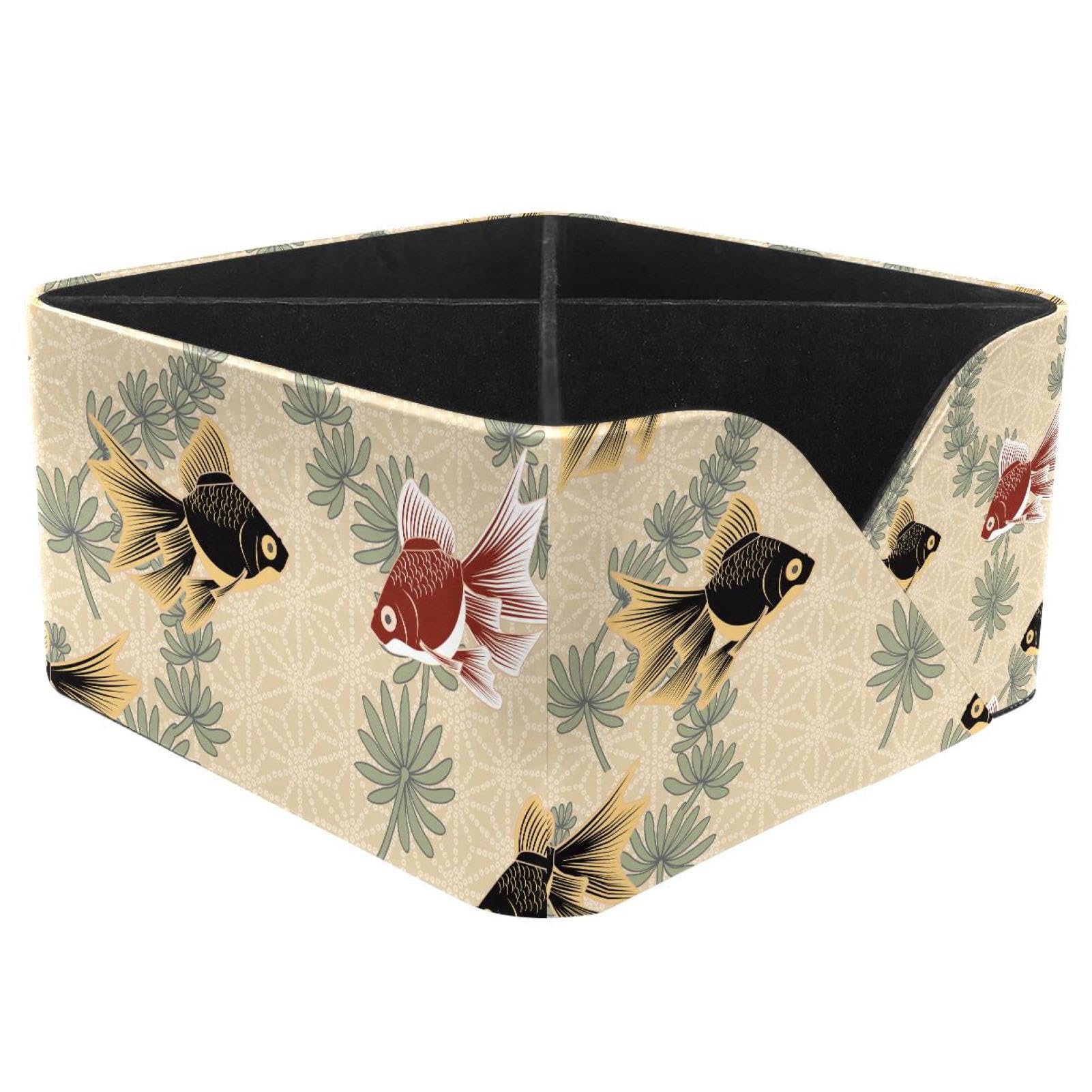 KengjuTesu Japanese Fish Pattern Desktop Organizer Pen Holder, Rectangular Pencil Cup for Office, Study and Makeup Stations