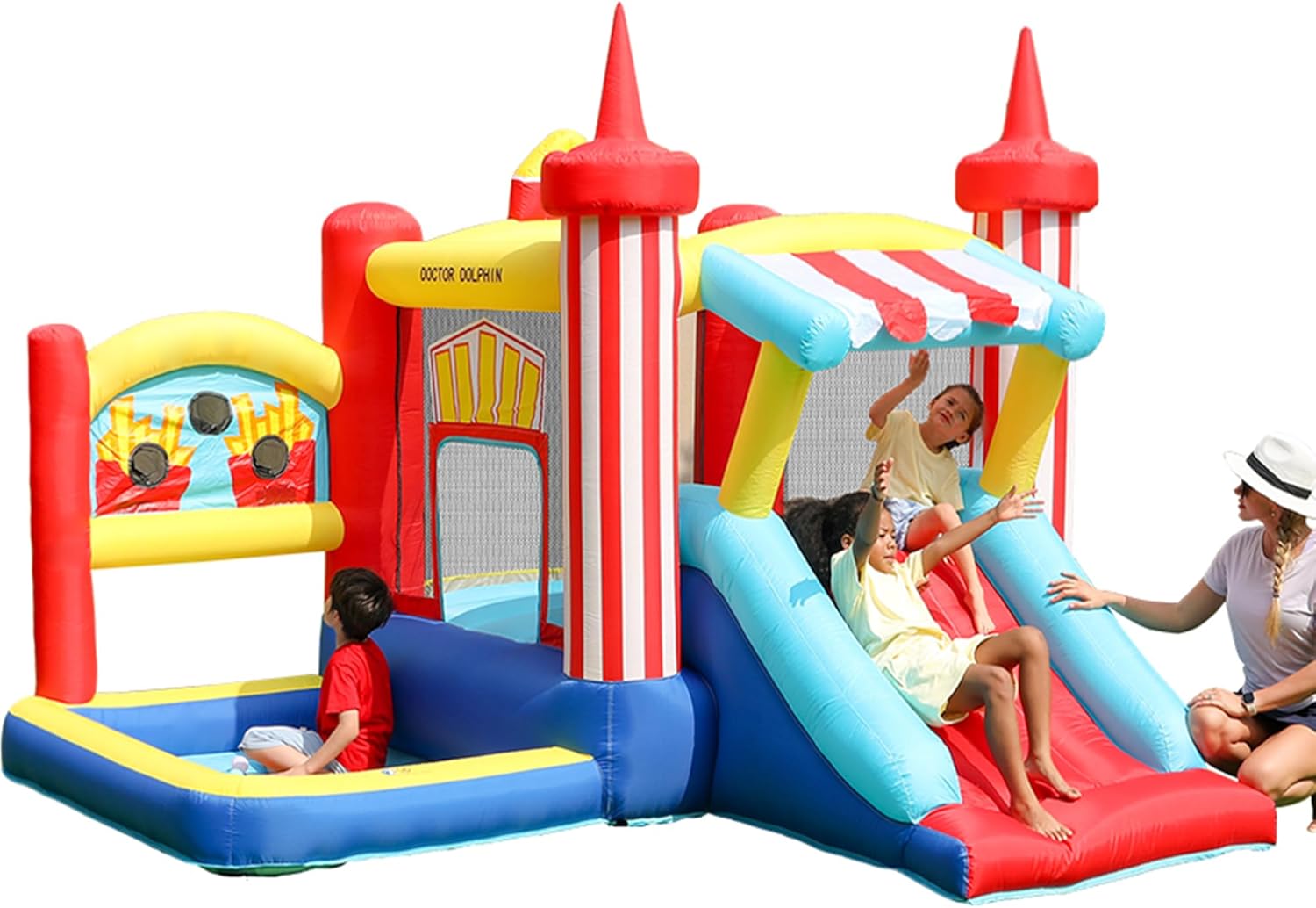 Inflatable Bounce House, Kids Bounce Castle Slide for Indoor Outdoor, French Fries Theme Bounce Castle for Kids and Toddlers, Jumping Castle with Blower and Ball Pool Oxford cloth
