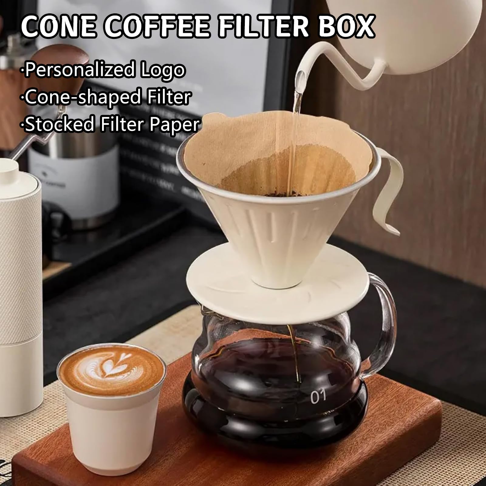 Filtri Caffè Cono Di Carta, 100 Pezzi Non Sbiancati Borse Filtranti 2 a 4 Tazze Strumento Essenziale Portatile Originale Legno Goccia Forma Conica Carta Ristoranti Versare Su Caffettiera(Marrone