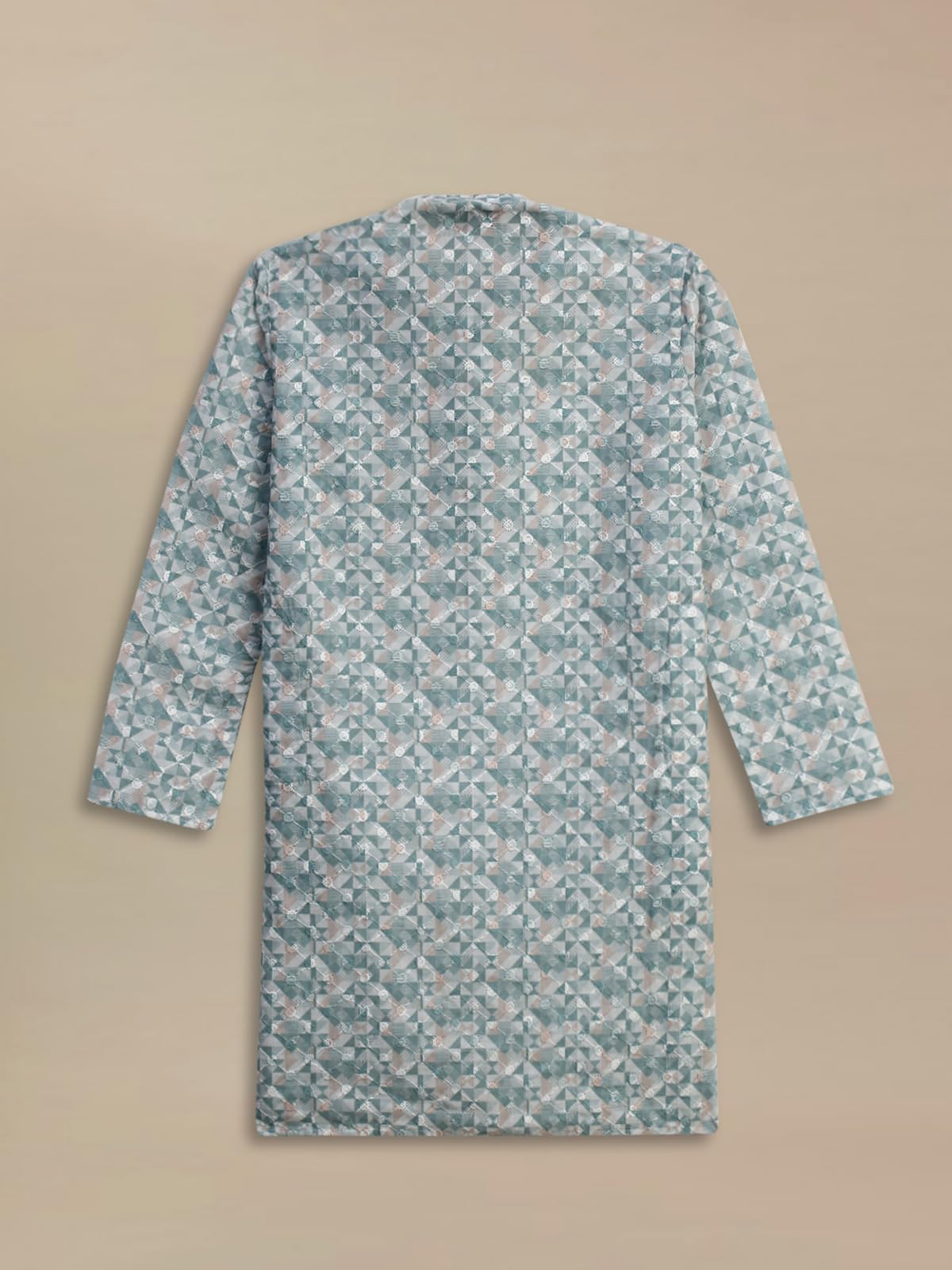 Sanwara Boys Stylish Printed Teal Blue Kurta with Chikankari Embroidery Where Playful Prints Meet Heritage Craft 1