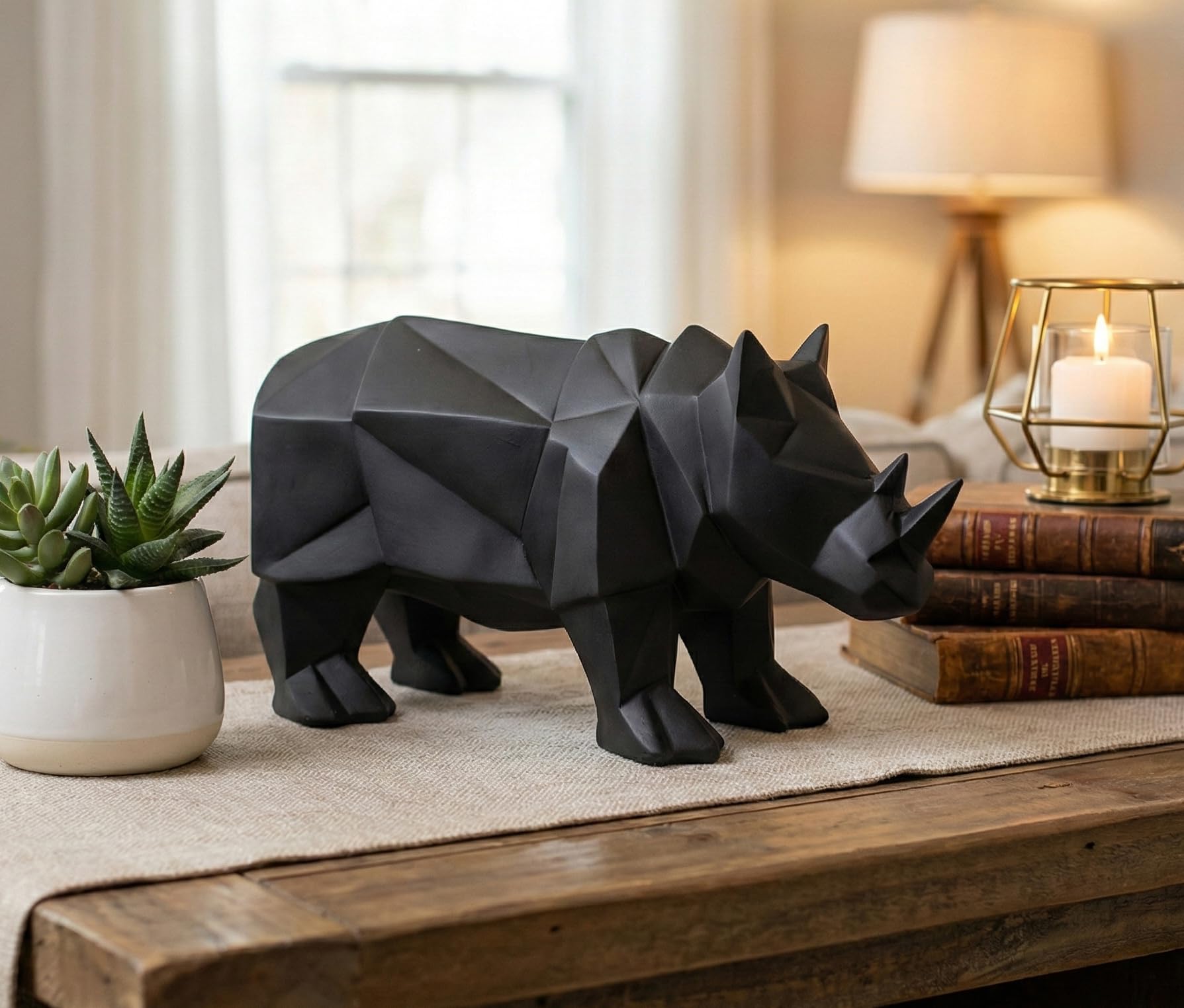 eSplanade Figura de resina para escaparate de rinoceronte | Artículos decorativos - Decoración del hogar | Negro - 10 pulgadas de largo