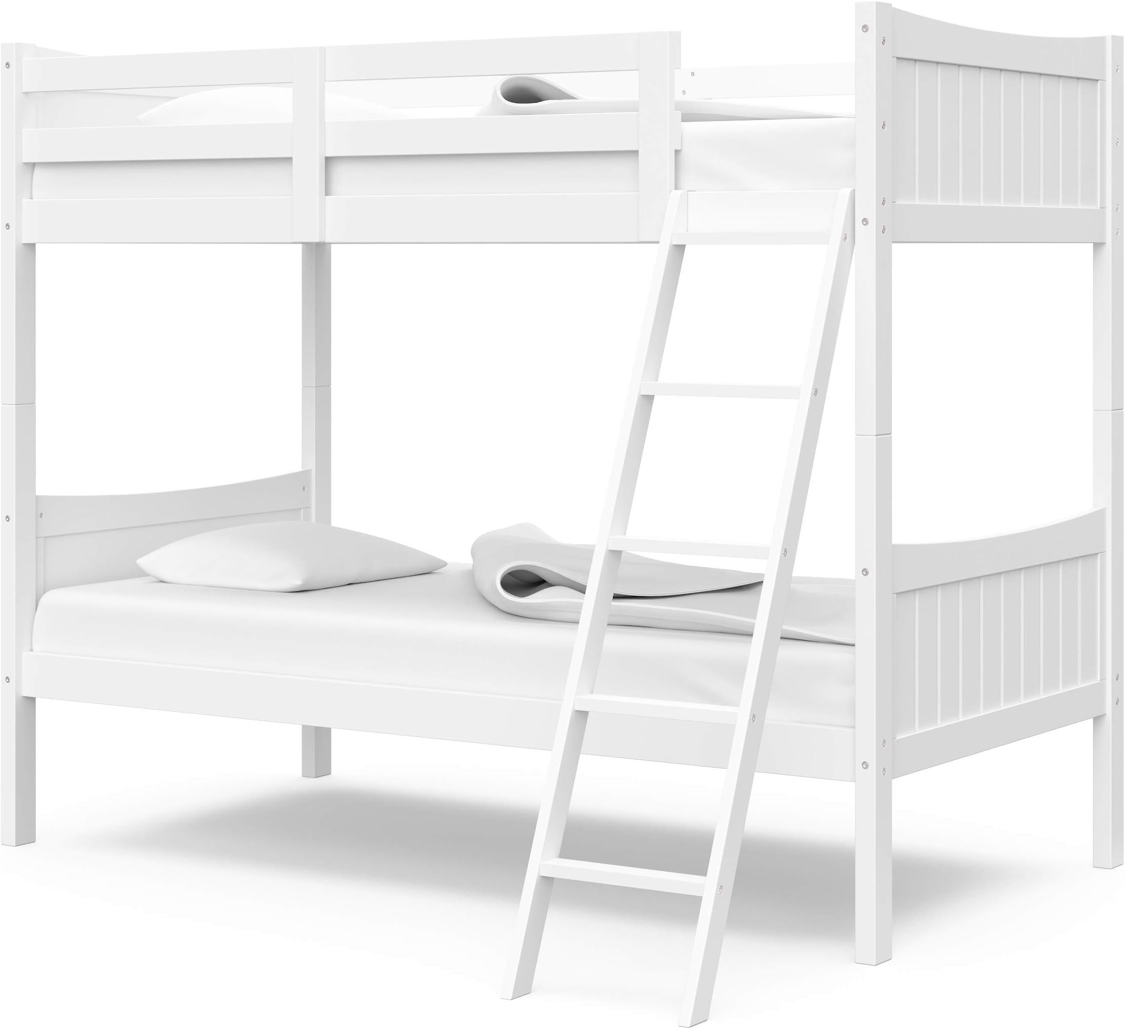 Thomasville Kids Newport Solid Hardwood Twin Bunk Bed (White) - with Ladder and Full-Length Safety Rail