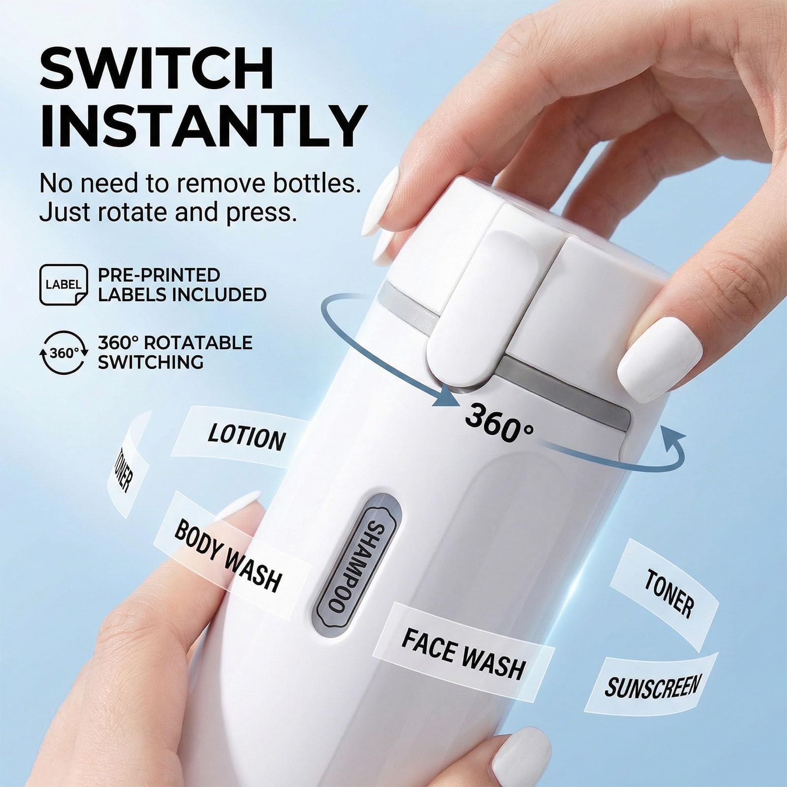 Dispenser da viaggio 4 in 1, ricaricabile, con scala ed etichetta, contenitore portatile a prova di perdite, per shampoo, lozioni, balsamo, crema liquida (verde)