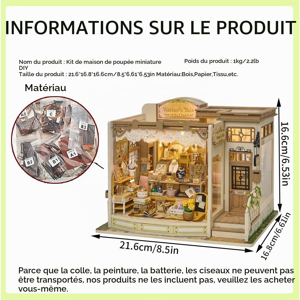 Kit maison de poupée en bois à faire soi-même - Maison miniature 3D pour adultes et adolescents - Puzzle en bois avec lumière LED