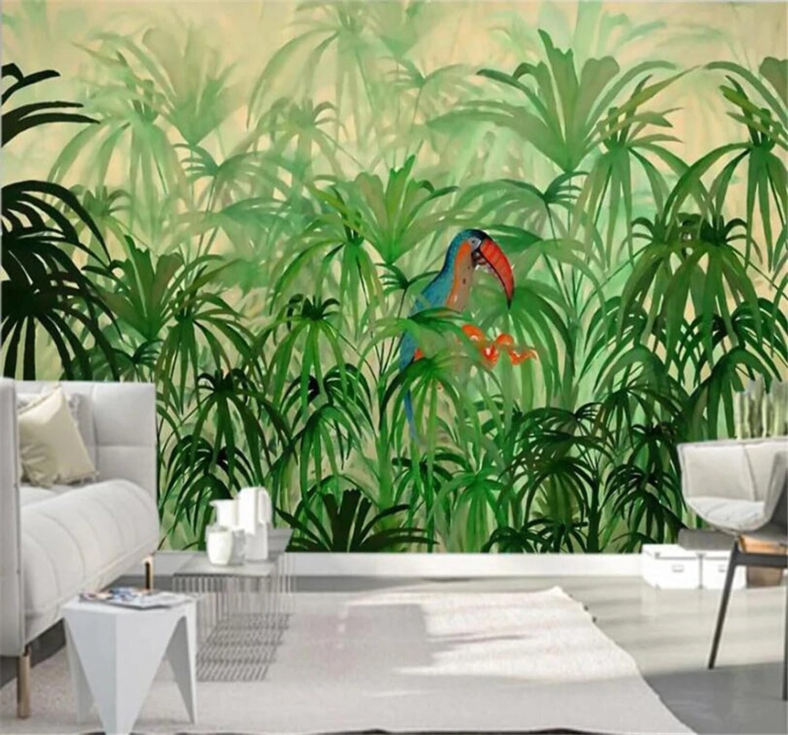 Xlming 300Cm×210Cm(B×H) Fresh Minimalist Hand Drawn Green Jungle 3D Wallpaper Luxury Home Dining Decor Paste Sofa Living Room The Wall For Bedroom Mural-300Cm×210Cm