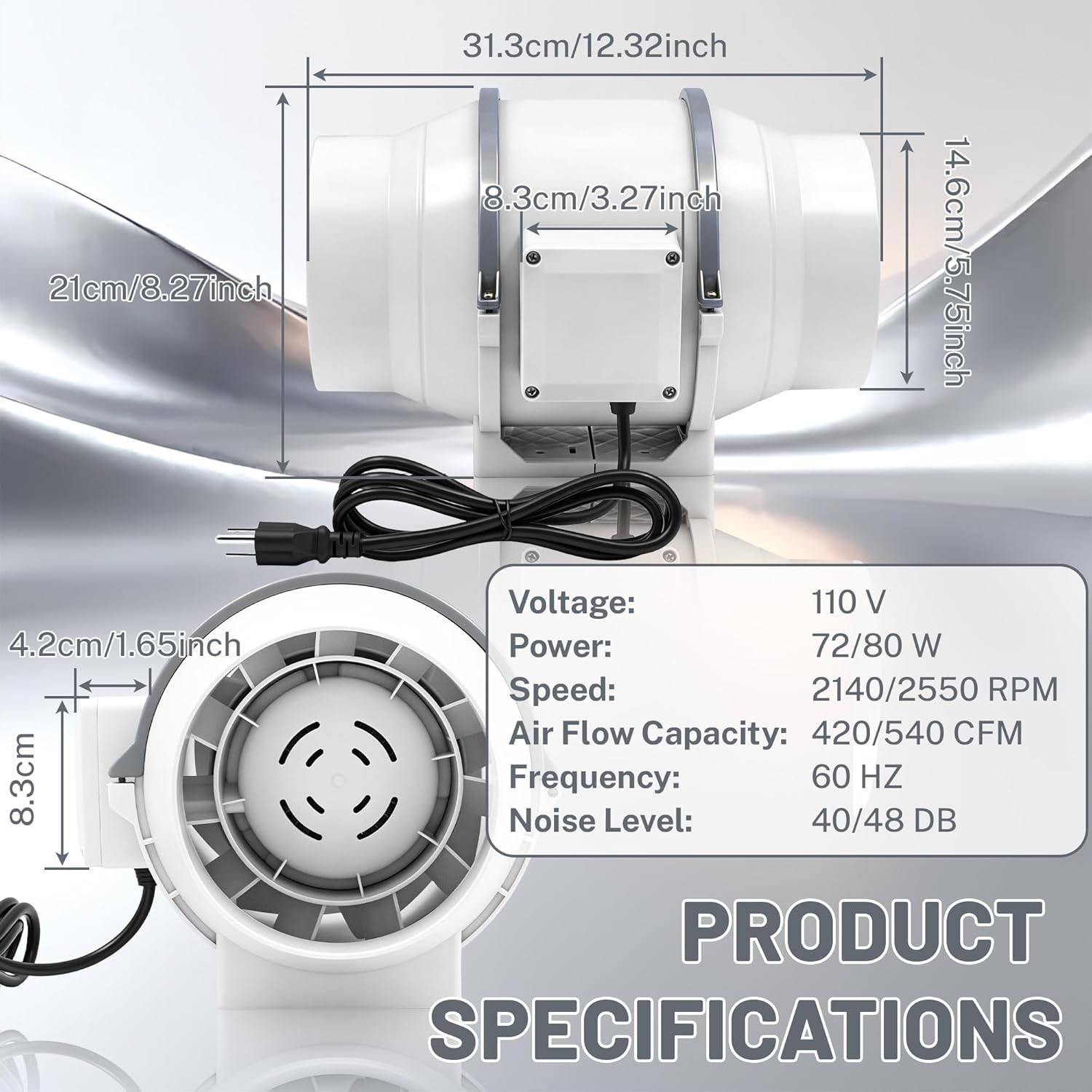 dreamdragon 6 Inch Inline Duct Fan Exhaust Fan with Remote Control, 390 CFM 75W Ventilation Exhaust Blower with Quiet Copper Motor, for Bathroom, Kitchen, Grow Tent, Hydroponics & Radon Mitigation