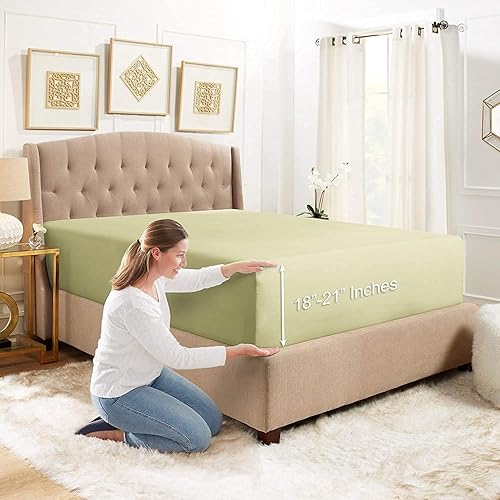 Larry24 Sábana bajera ajustable de 18 a 21 pulgadas con bolsillo extra profundo para colchón alto, sábana de microfibra de doble cepillado suave y disponible en Yaxa Peru