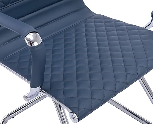 Miniatura 6 de VESCASA Sillas de oficina para invitados con respaldo de diseño de rejilla rómbica, sillas de recepción de piel sintética con brazos para sala de