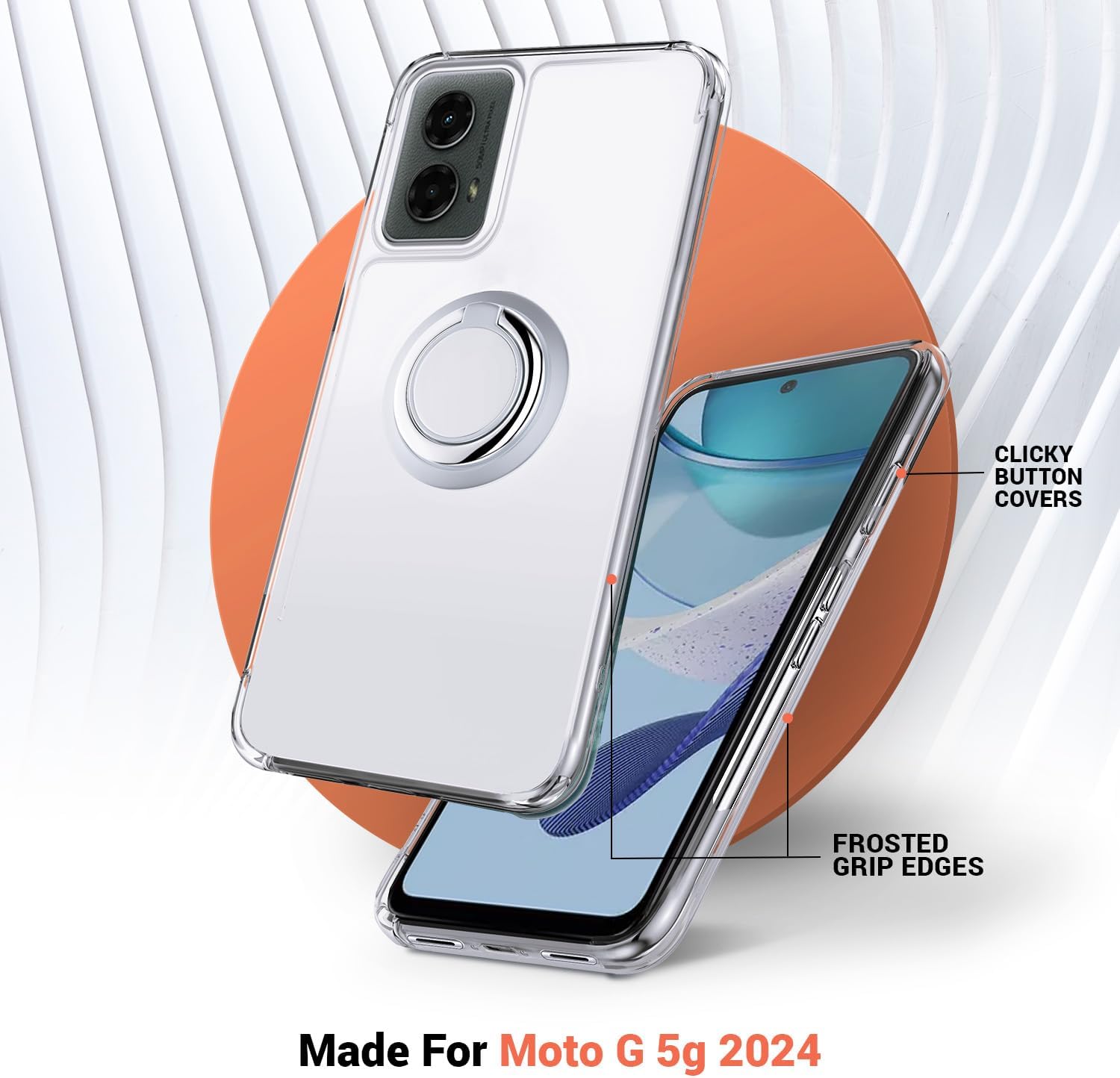 Silverback for Moto G 5G 2024 Case Clear with Ring Kickstand, Protective Shock -Absorbing Bumper Shockproof Phone Case for Motorola G 5G 2024 - Clear - Image 6