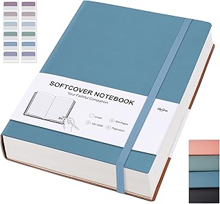 Lined Journal Notebook - 300 Numbered Pages Thick Journals for Women, Large B5 (7.6'' X 10'') College Ruled Notebook for Writing, 100gsm Thick Paper, Leather Softcover, for Men Work School, Blue