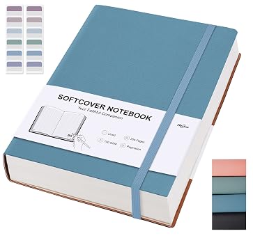 Lined Journal Notebook - 304 Numbered Pages Thick Journals for Women, Large B5 7.6 X 10 College Ruled Notebook for Writing, 100gsm Thick Paper, Leather Softcover, for Men Work School, Blue