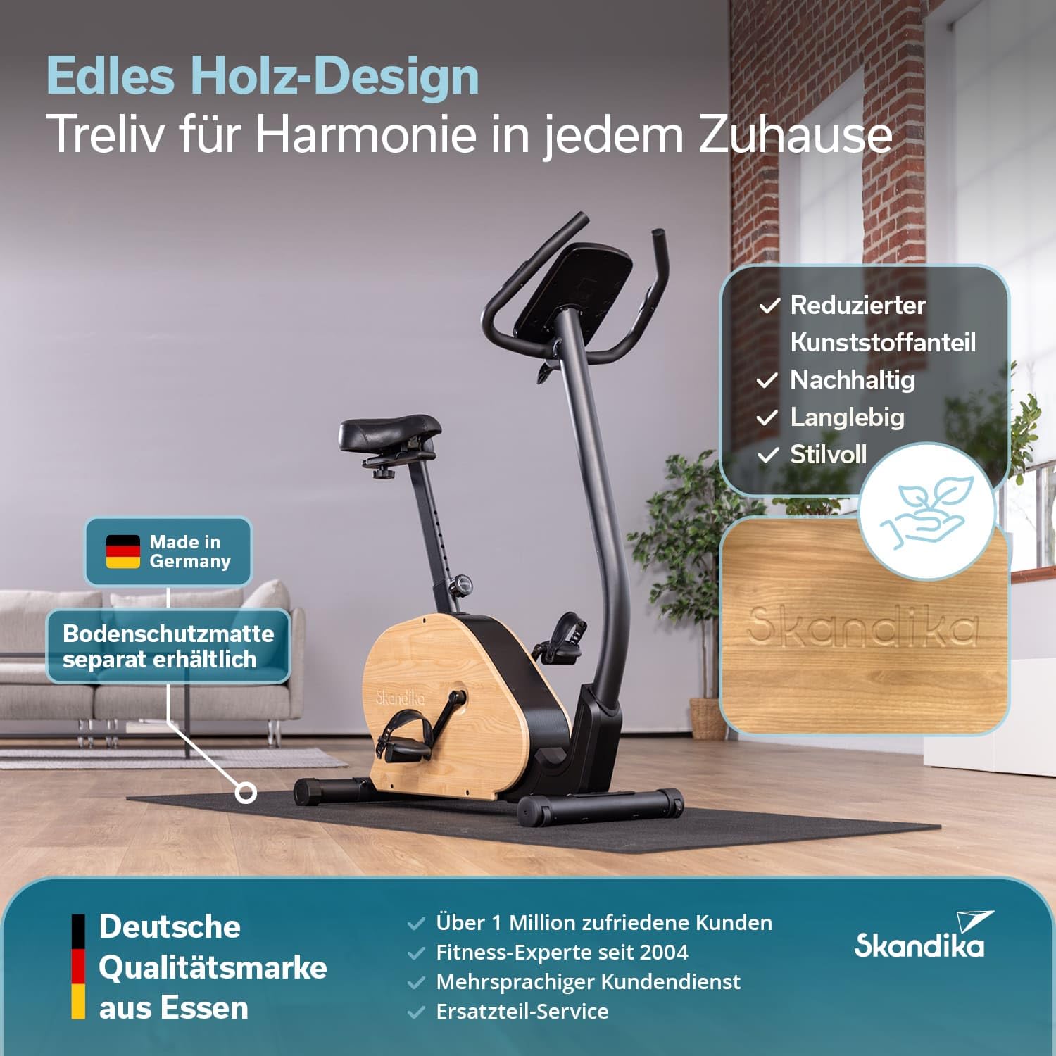 Skandika Ergometer Treliv P8 | Heimtrainer aus Eisen mit MDF Holz, Magnetbremse 32 Stufen, LED Display, 22 Programme, Sattel & Lenker verstellbar, Bluetooth Kinomap App kompatibel, bis 120 kg