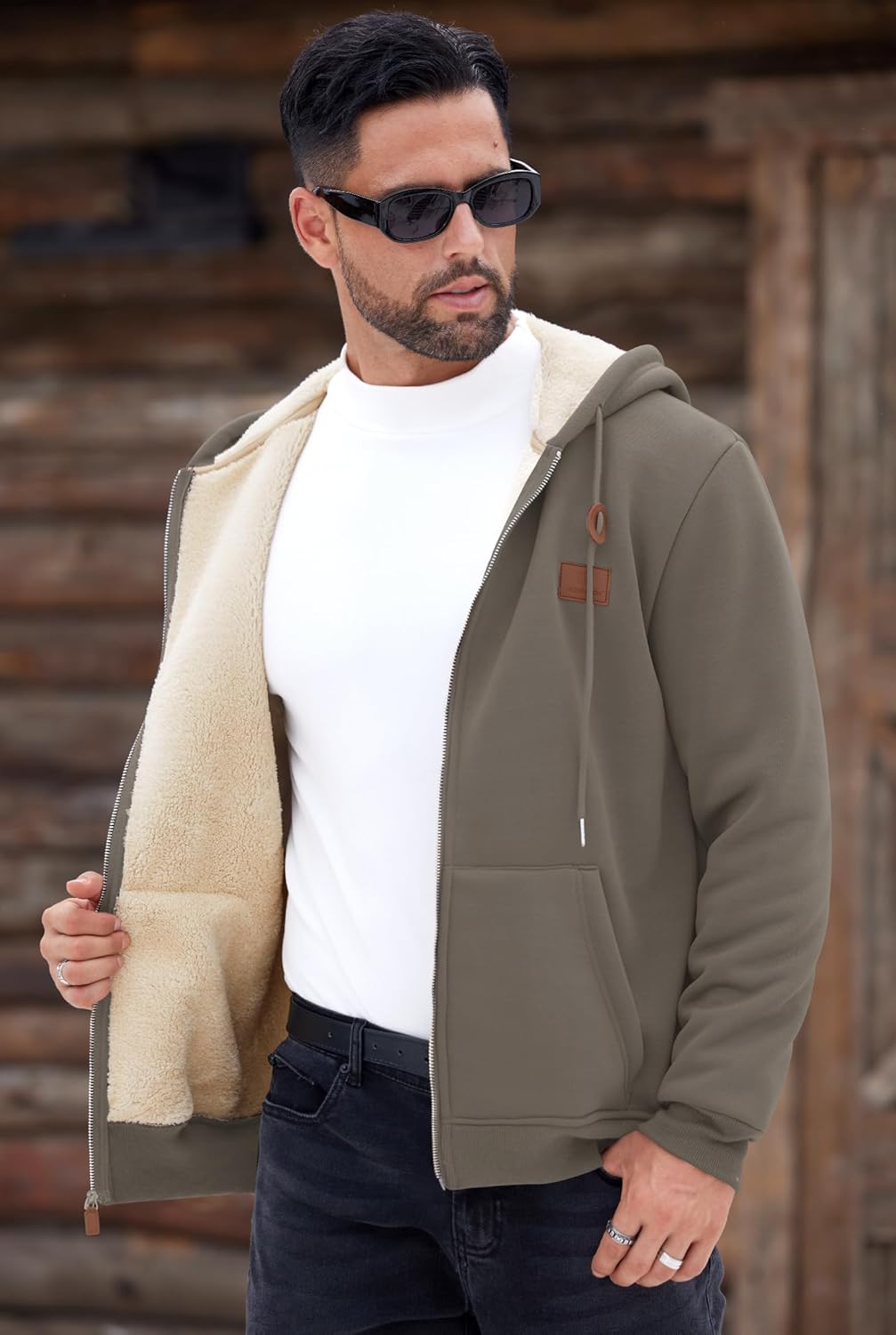 Men's Zip Up Sherpa-Lined Hoodie Jackets Winter Midweight Fleece Sweatshirt - Image 3