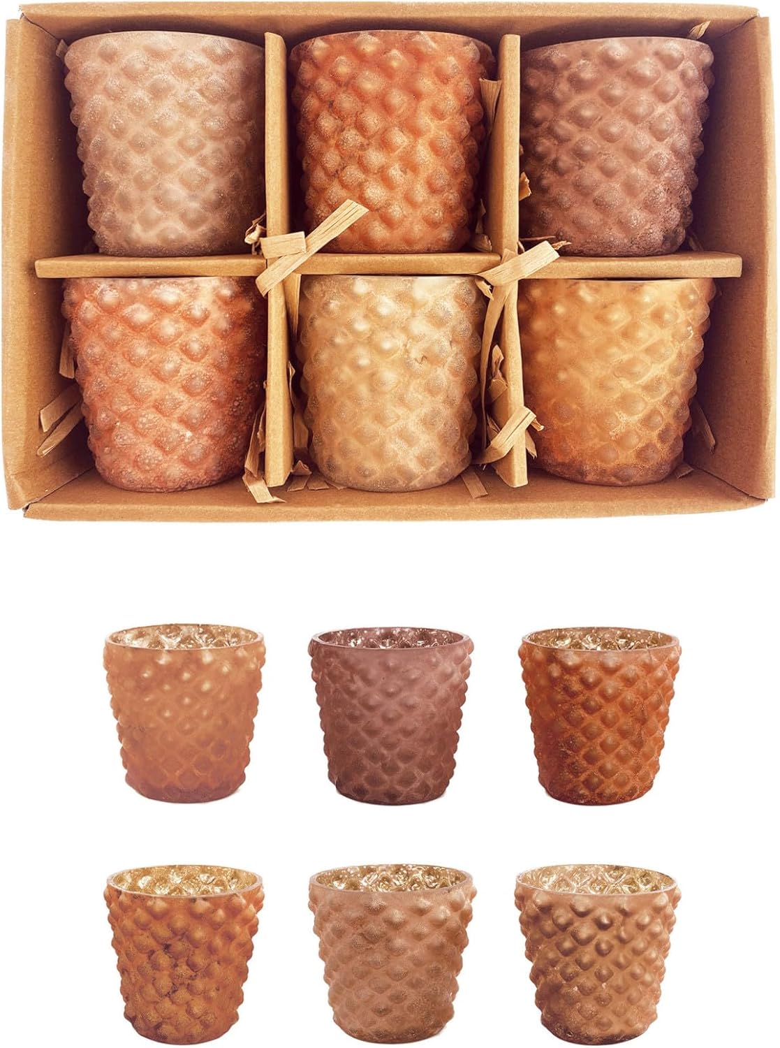 Creative Co-Op Glass Hobnail Tealight/Votive Candleholders with Frosted Finish, Multicolor, Set of 6