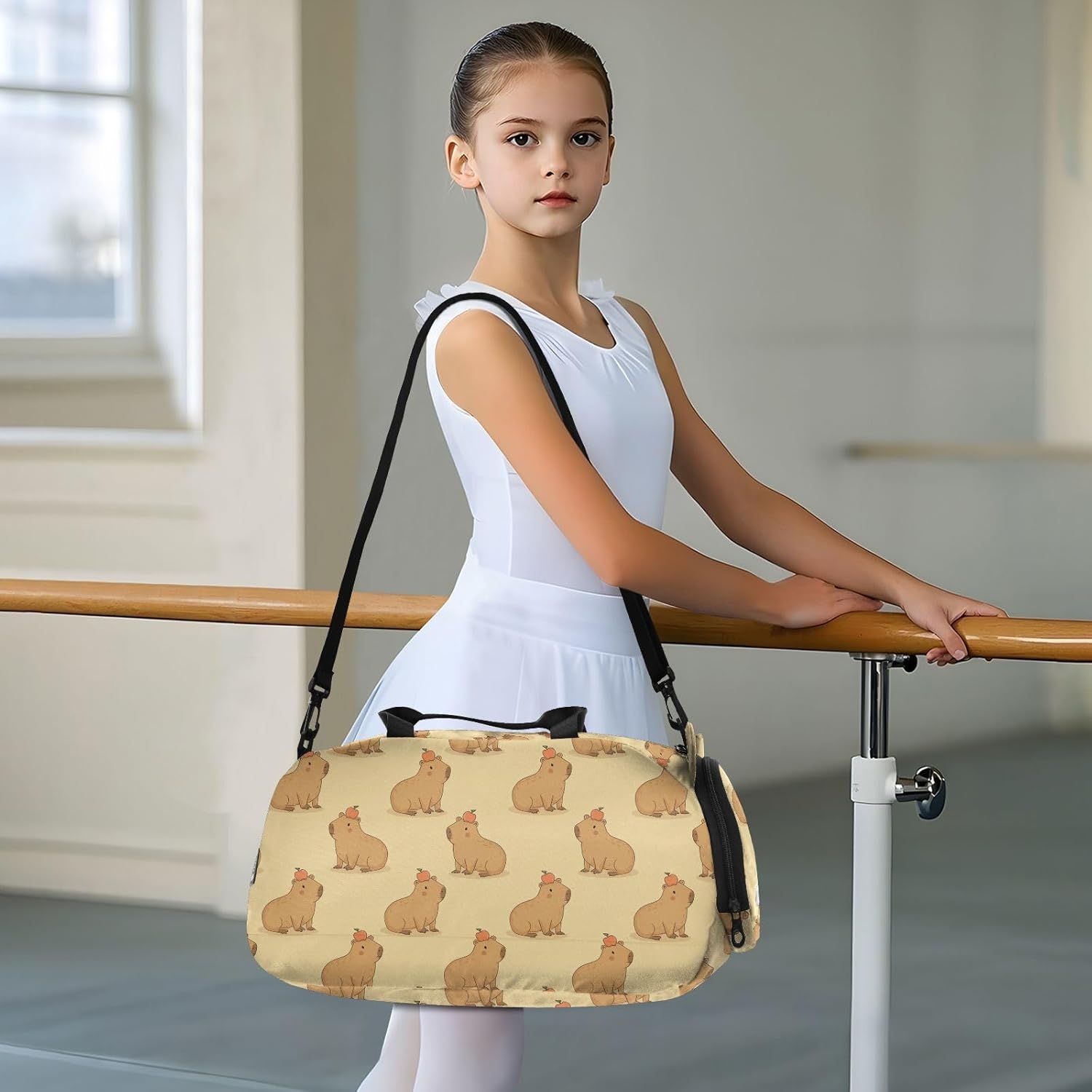 Kids Duffel Travel Bag Boys Girls Capybara Orange Pattern Dance Bag Overnight Ballet Cheer Sport Tote for Teenager