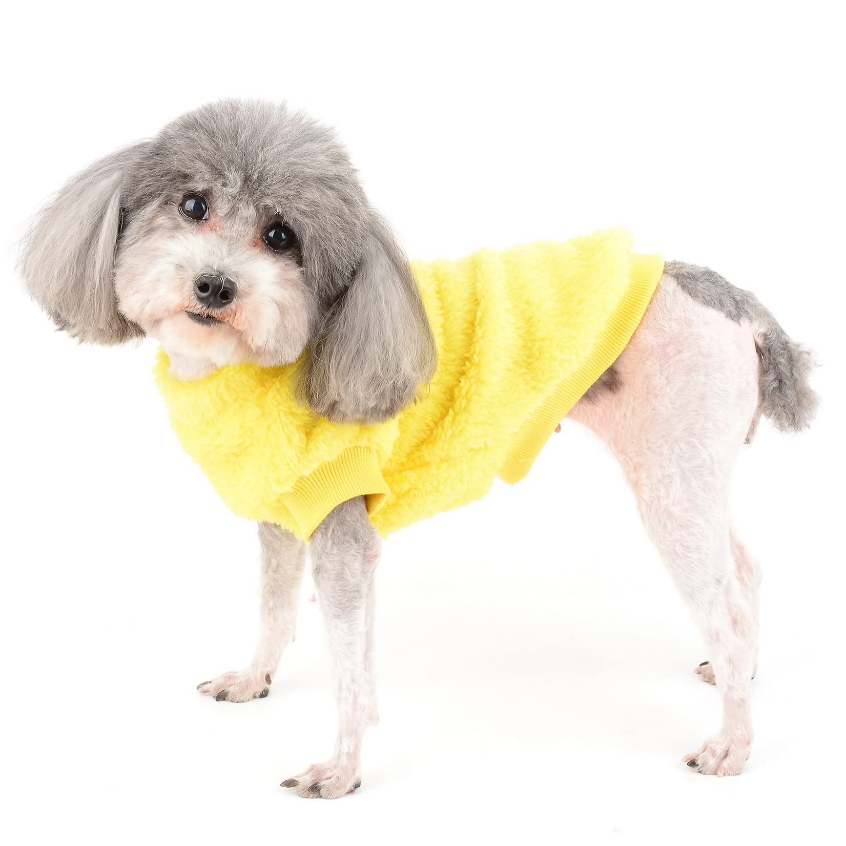 Zunea Fleece Dog Jumper Winter Warm Sweater Jacket Coat for Small Dogs Soft Fuzzy Puppy Clothes with D-Ring for Harness Lead Pullover Cold Weather Pet Girl Boy Apparel for Chihuahua Cats Yellow M - Image 2
