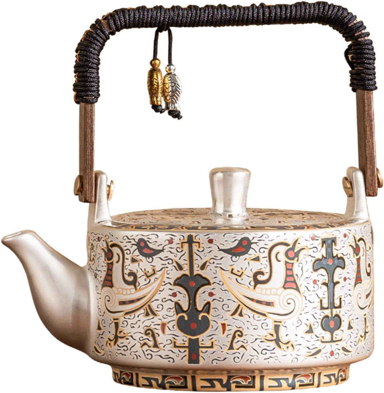 Teapot with Handle, Ceramic Kung Fu Teapot, Enamel Coffee Kettle, with Filter Hole, Tea Maker, Household Tea Service, for Camping, Office Tea, Coffee,