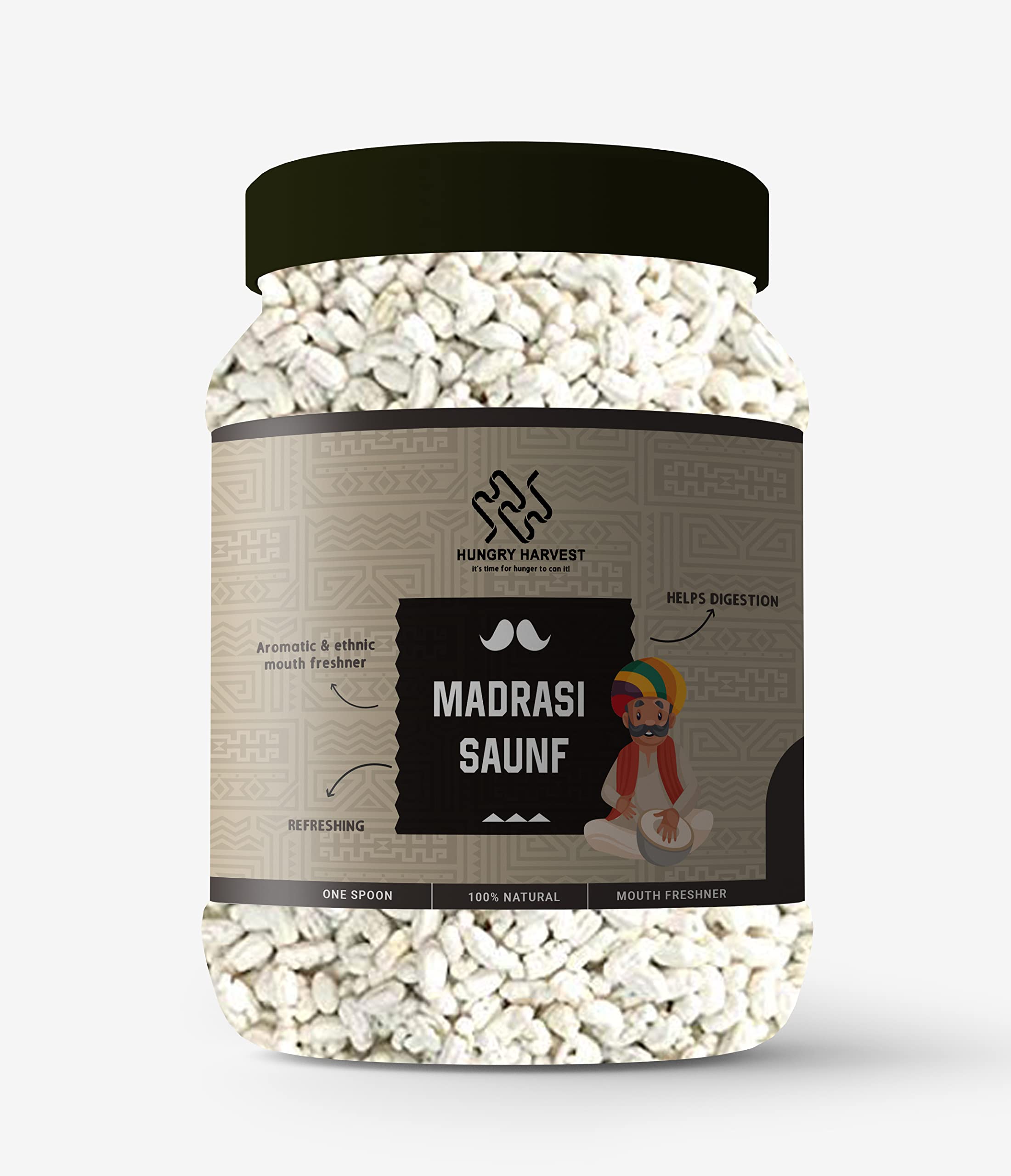 Hungry Harvest White Sweet Mint Saunf Mukhwas, (Madrasi Sounf Mouth Freshener) [Jar Pack] (100 Grams)
