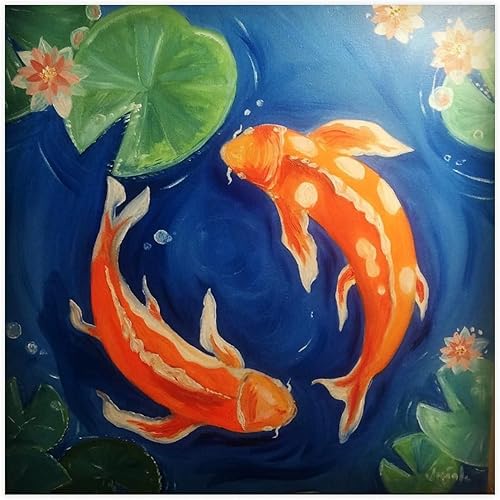 Vista 14 de Pintura tradicional china sobre lienzo, impresiones artísticas de peces koi para decoración de pared, póster de lienzo para decoración de pared