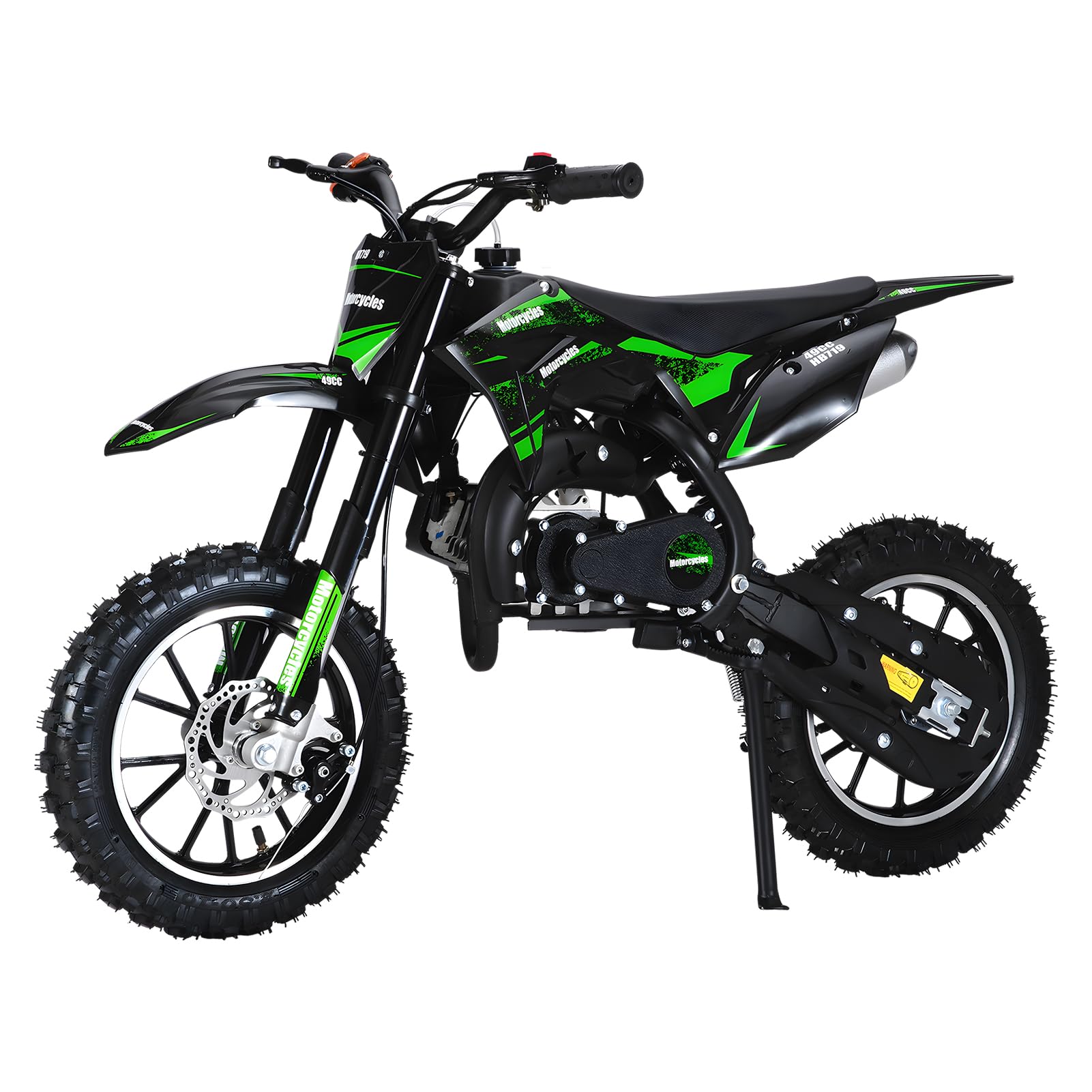 Petrol Dirt Bike for Kids, 2-Stroke Gas Powered Mini Motocross, 40KM/H Max Speed, Front & Rear Disc Brakes, 10" Off-Road Tires, Suspension Kids Motorcycle, Up to 150kg (Black-Green)
