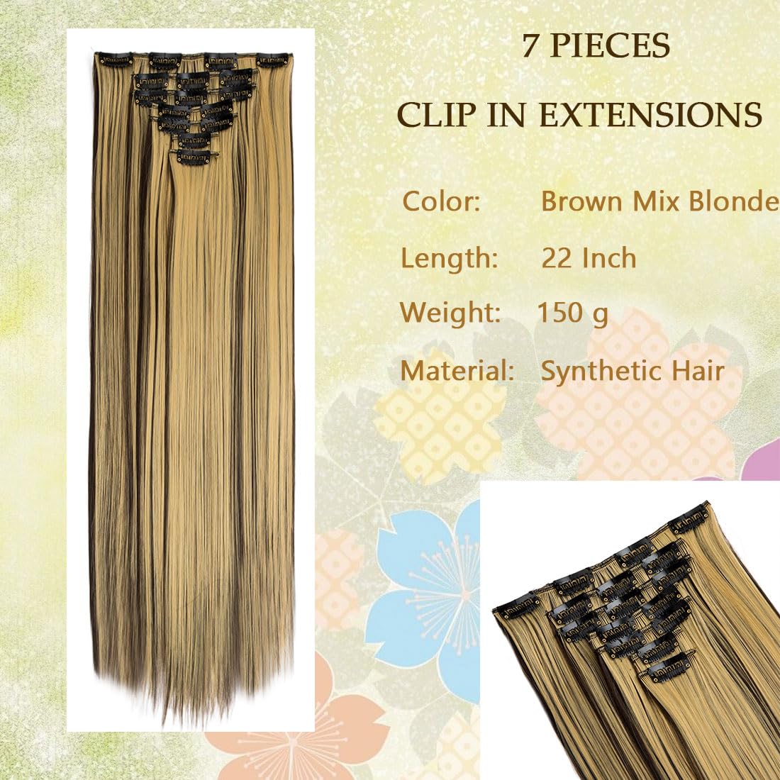 Swy Hair Clip in Hair Extensions Body Wave 22 inches 7Pcs 150g Straight Hair Synthetic Hair Extensions (S-Brown Mix Blonde, Straight) - Image 2