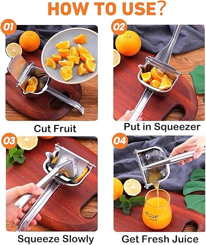 Miniatura 6 de Extractor de jugo de fruta fresca, exprimidor manual de limón con agarre ergonómico, fácil de usar y limpiar para naranja, cítricos, granada, lima,