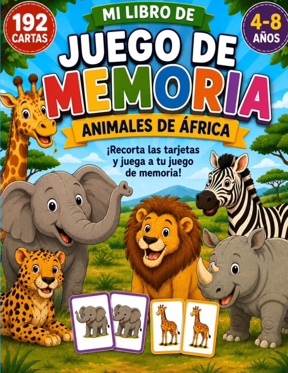 Juego de Memoria de Animales para Niños: 192 Cartas para Recortar | Animales de la Granja, del Bosque, del Océano, de África, del Ártico y Mucho Más | ... y la Observación | De 4 a 8 Años