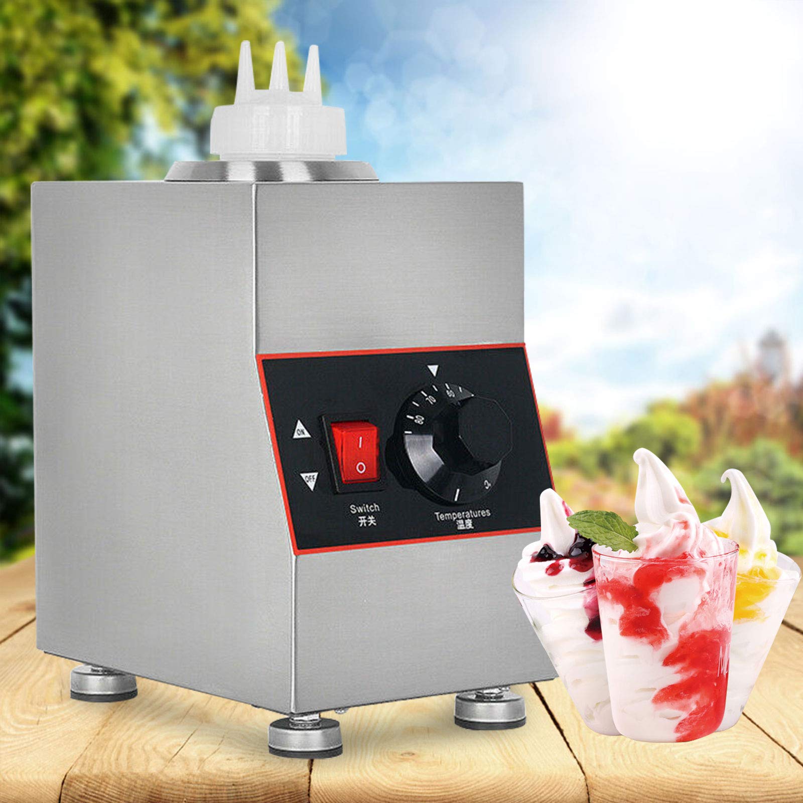 Elektryczny podgrzewacz do sosów, 220 V, stal nierdzewna, 30°C – 85°C, komercyjny podgrzewacz do sosów z butelką wyciskaną 650 ml, elektryczny dozownik sosów do podgrzewania czekolady, karmelu,