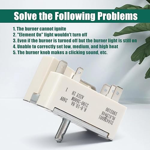 Miniatura 6 de 316436001 Range Surface Element Switch Reemplazo para Frigidaire 8 pulgadas estufa superficie quemador Infinite Switch Parts PS1145040 316021501