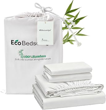 100% Viscose Derived from Bamboo Sheet Set, Natural Breathable Moisture-Wicking for Hot Sleepers, 18" Deep Pocket, 4 Piece