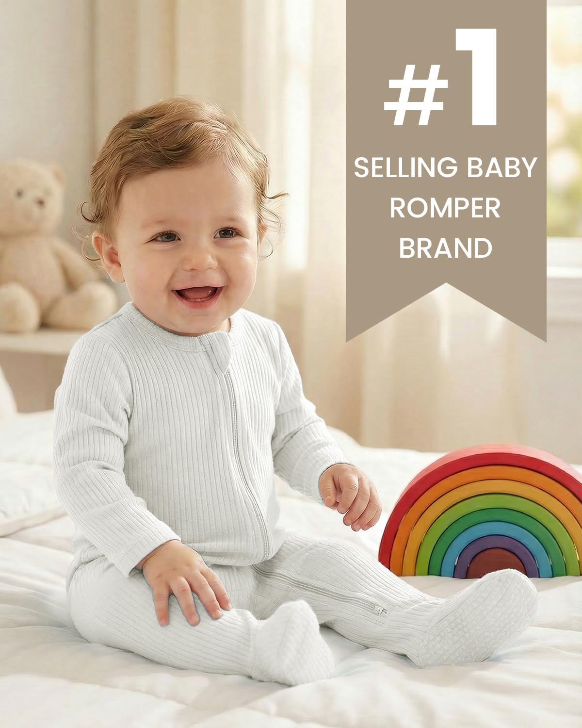 WYTbaby Confezione da 2 pigiami per neonato con piedi e guanti pieghevoli, in cotone, a maniche lunghe, pagliaccetto per neonati, abbigliamento per bambini e bambine da 0 a 18 mesi