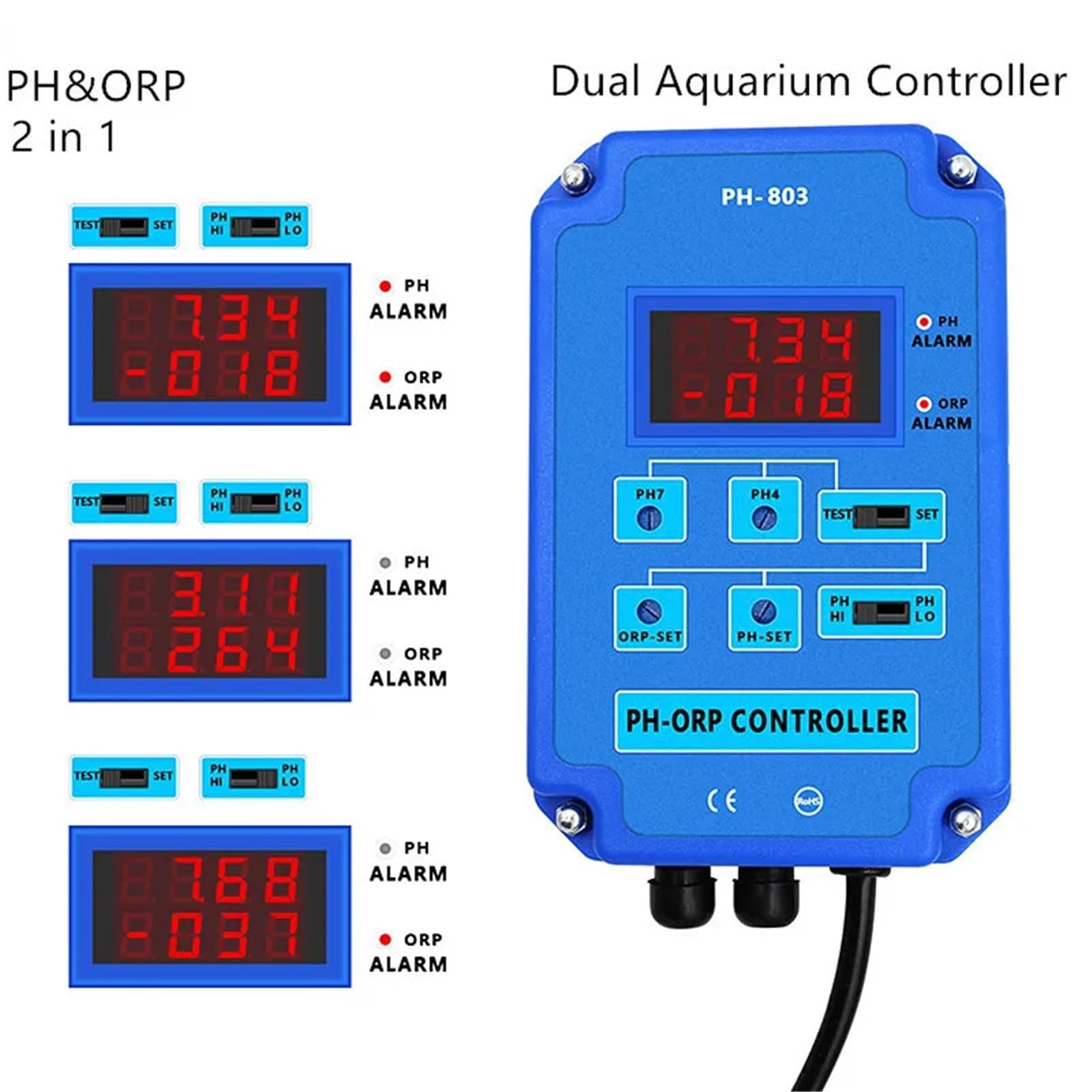 Testeur d'eau numérique, Testeur de pH et ORP 2 en 1, moniteur de pH, mesure de la qualité de l'eau, relais de puissance de sortie, électrode de contrôle, sonde BNC for aquarium hydroponique