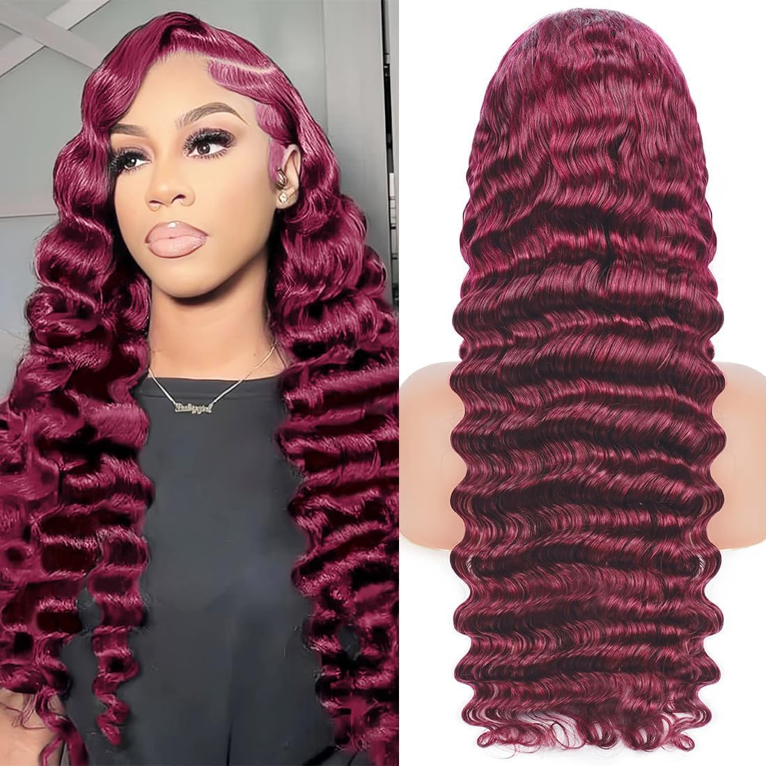 Highlight Ombre Lace Front Wigs Human Hair Pre Plucked 4/27 Deep Wave Human Hair Wigs for Black Women 13x4 HD Lace Front Wigs 200% Density Glueless Colored Wigs for Women 30 Inch