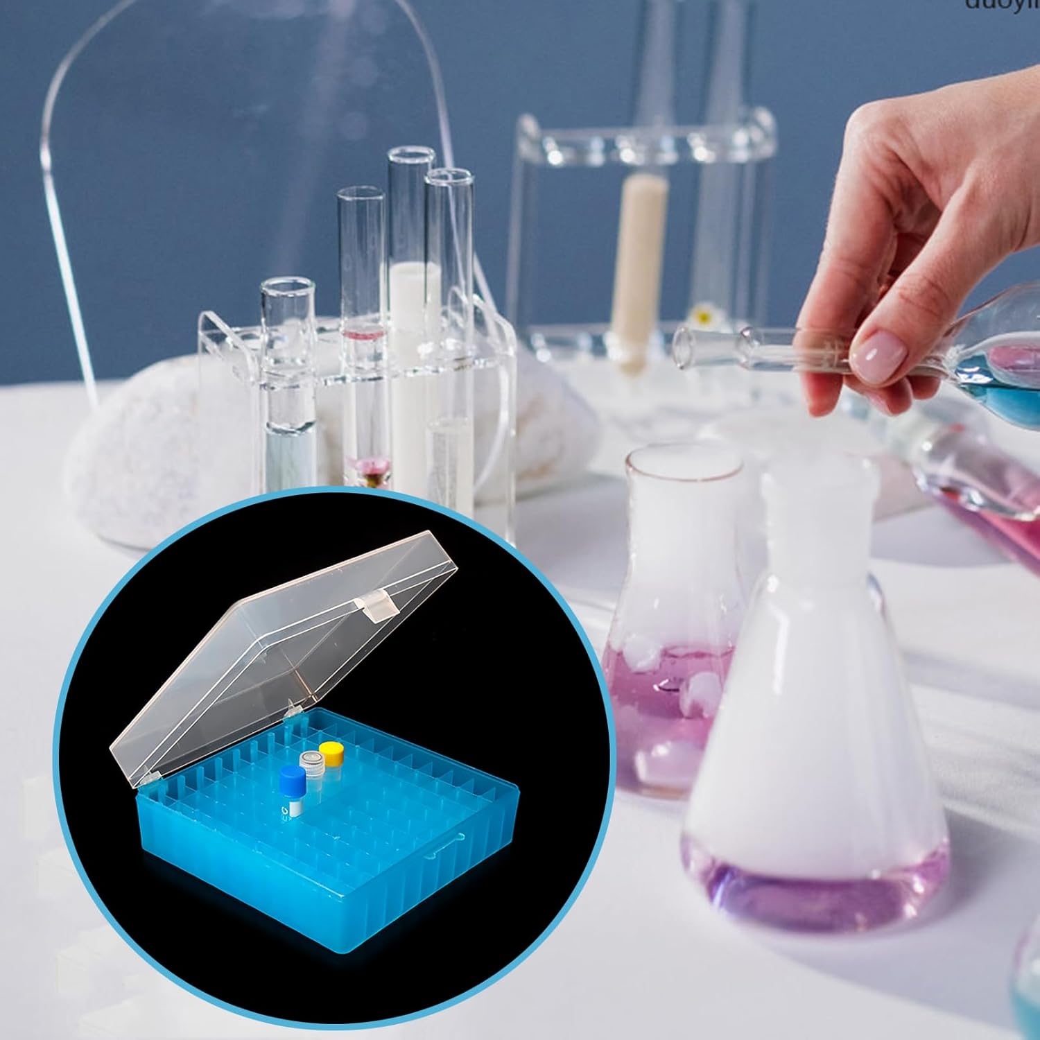 100 Well Polypropylene Cryogenic Boxes,Snap Clasp Lid,5 Colors,Fits 1.5-2.0 Microcentrifuge Tubes Vials(Pack of 6)