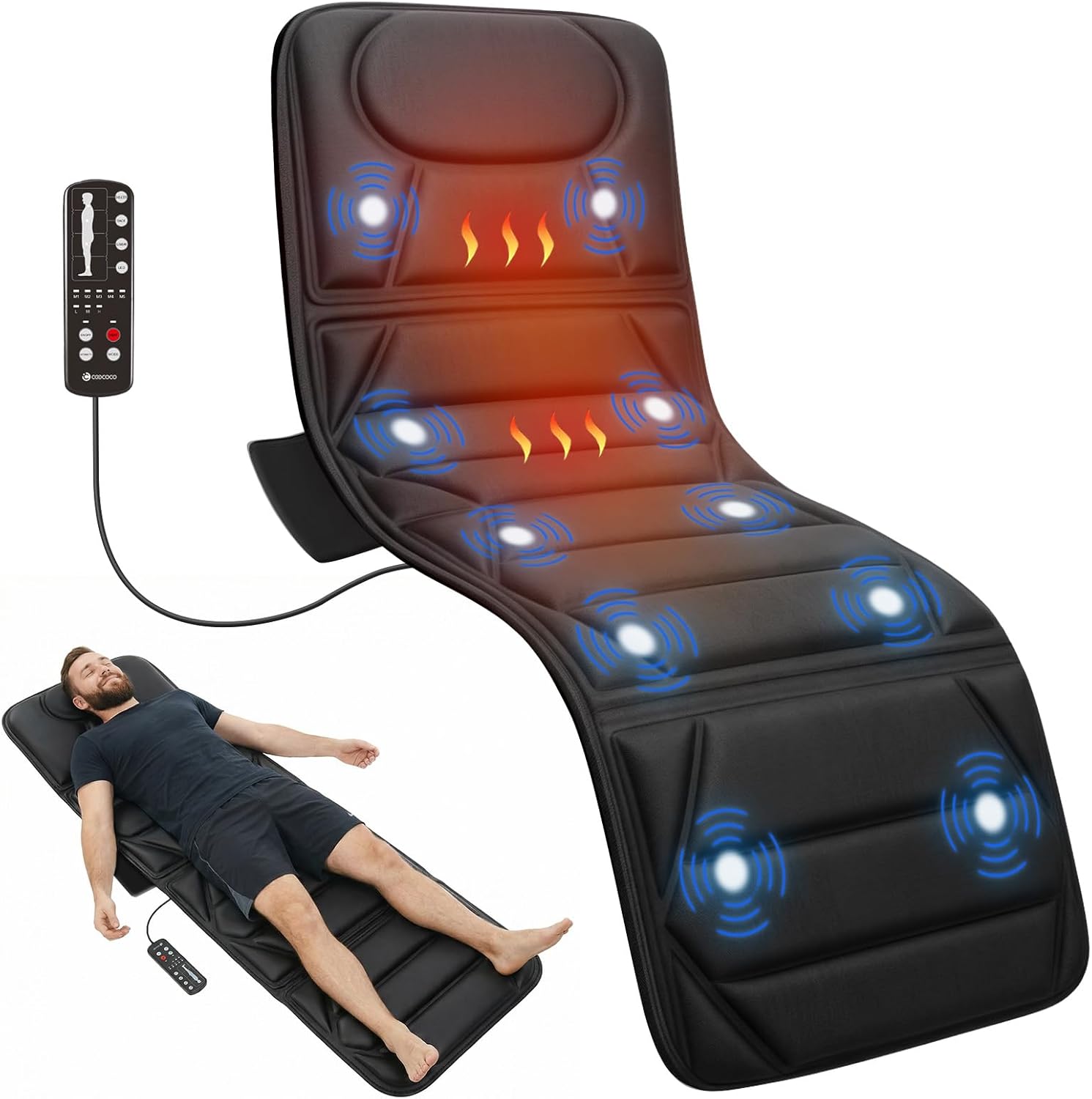 CooCoCo Full Body Massage Mat with Heat, 10 Motors Vibrating Back Massager, Back Massager with Heat, for Bed, Sofa, Massage Mattress Pad, Back Massage for Dad Mom, Gifts for Men Women(Vibration Only)