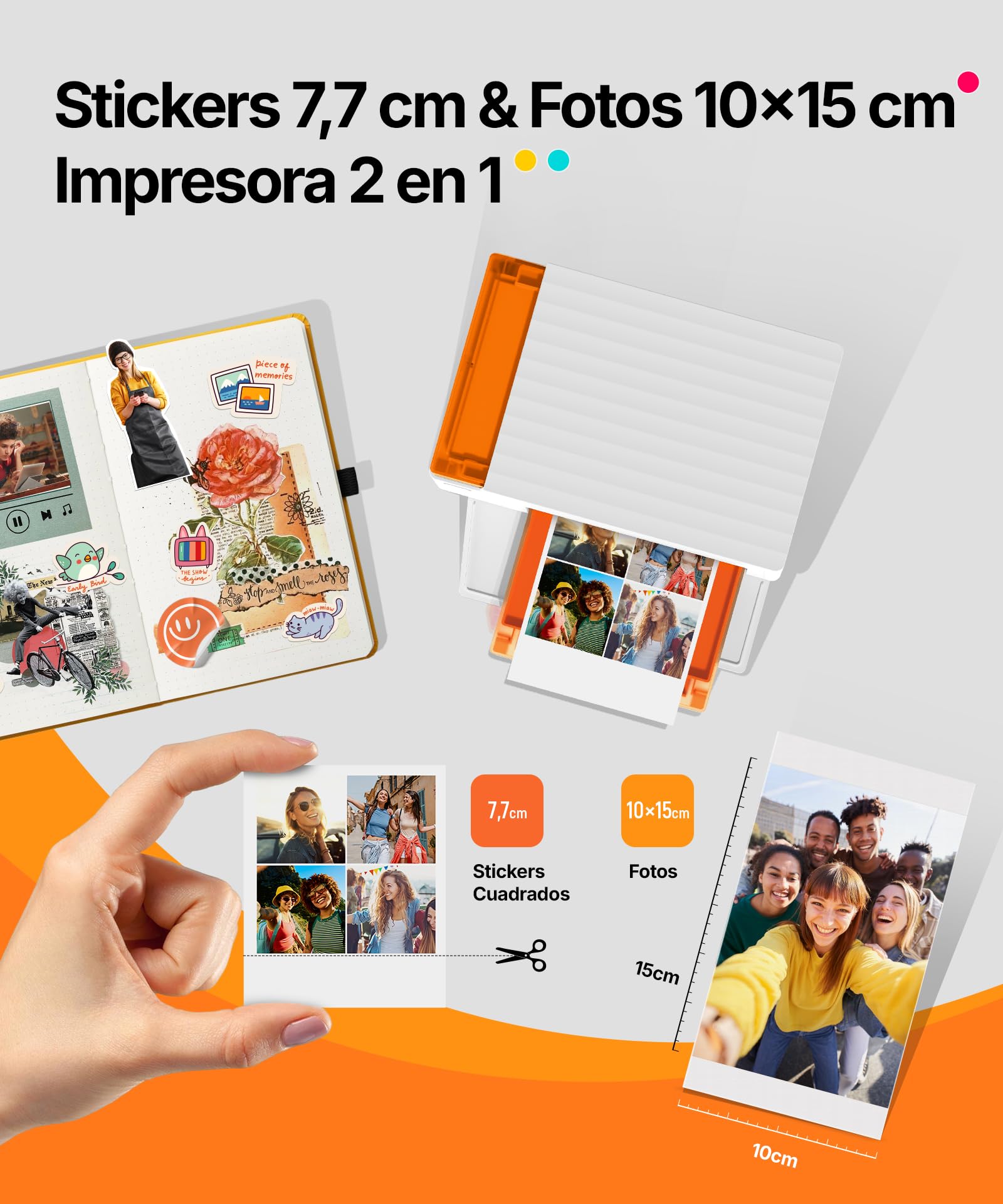 Liene Amber M110 Impresora de Fotos para Móvil Portátil con 60 Hojas 10x15 cm + 20 Adesivos 7.7 cm + 2 Cintas – Tecnología de Sublimación Térmica, Bluetooth, para iPhone y Android