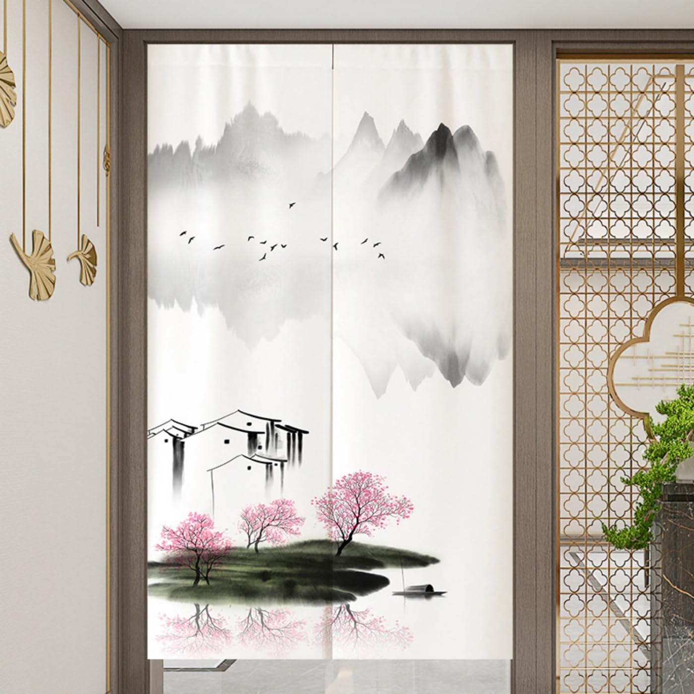 Guest Ruyunlai Japanese Noren Doorway Curtain, M15 Ink Painting, 75x150cm