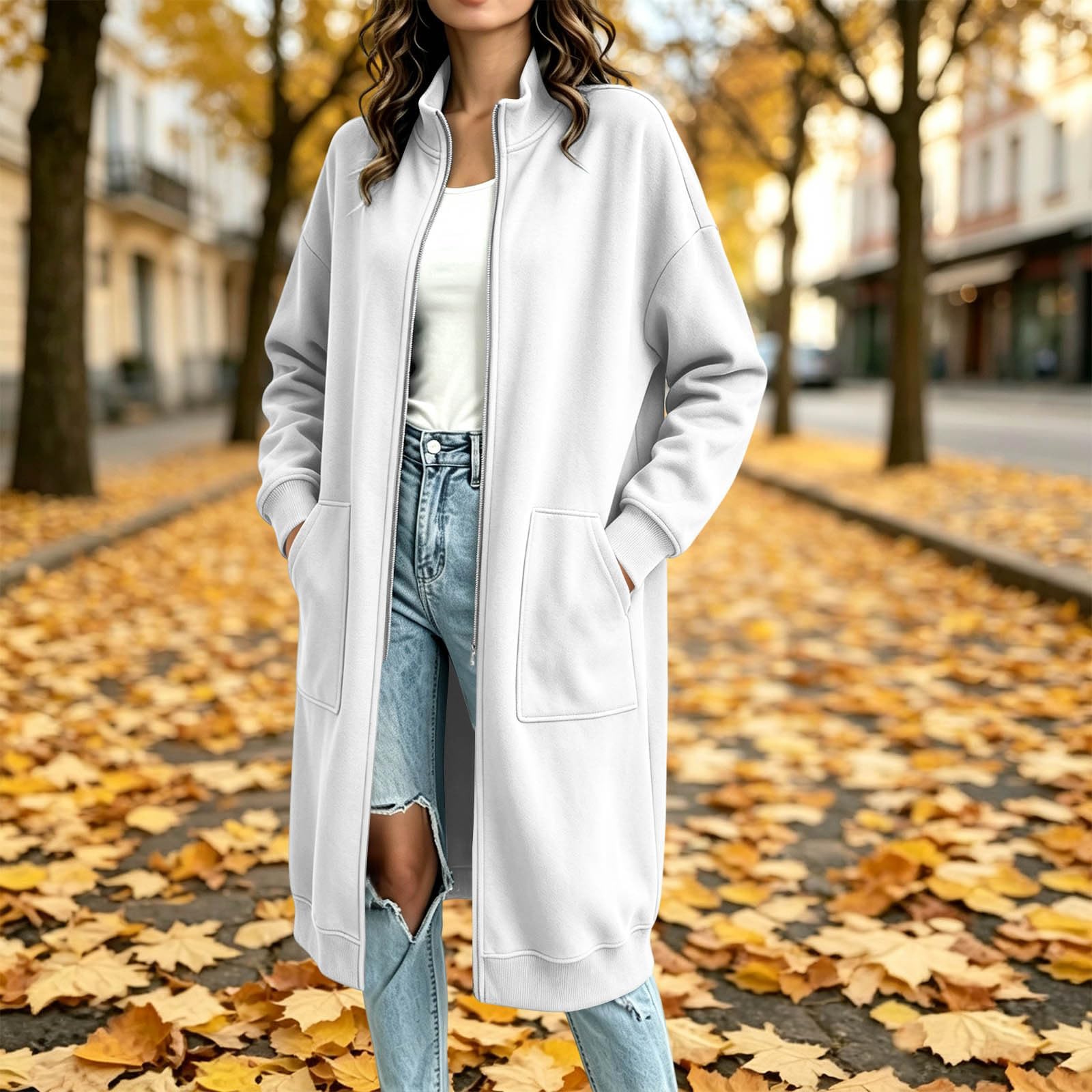 Generisch Jacke Damen Lang Jacket Stehkragen Übergangsmantel Wasserdicht