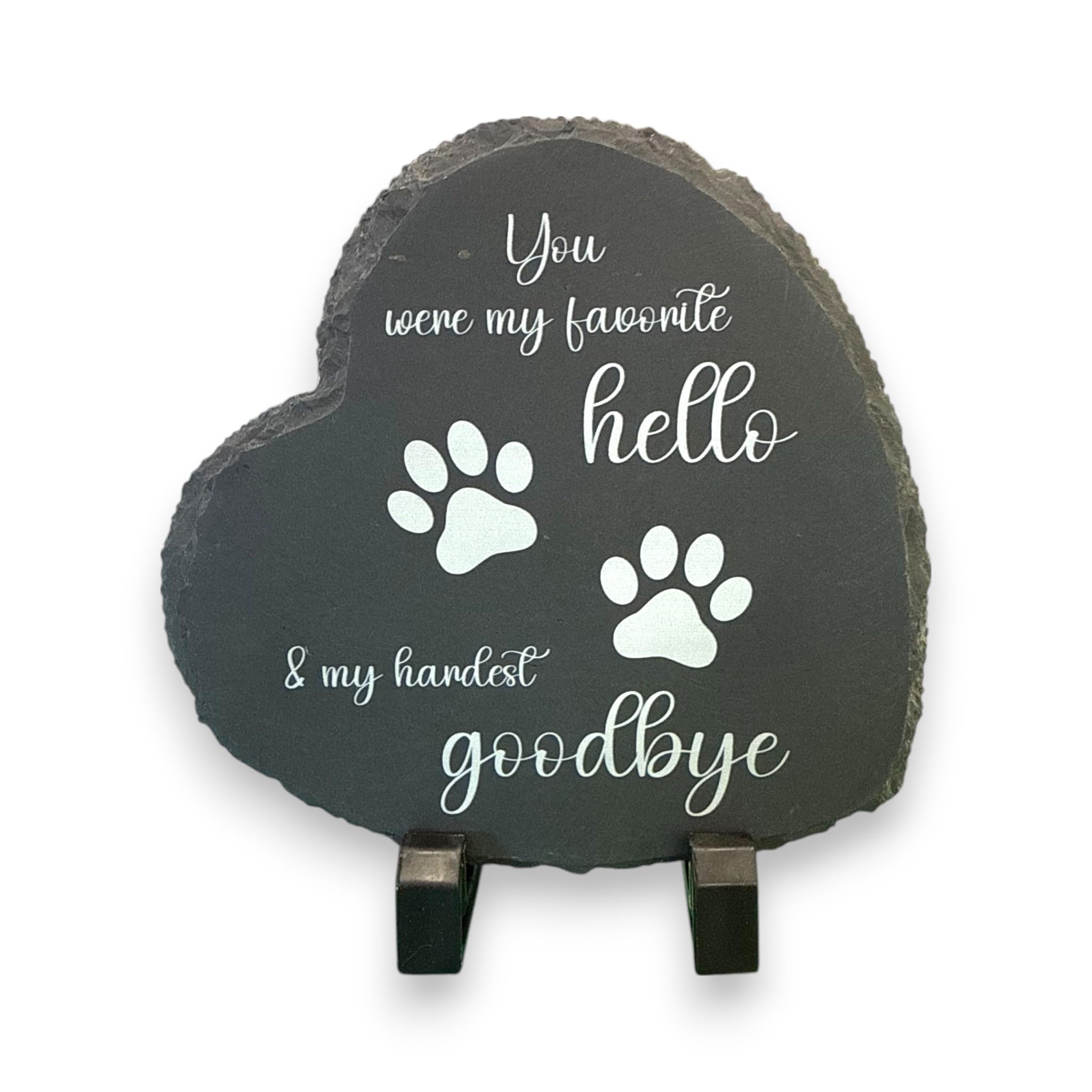 Precision Designs Black Pet Memorial Heart-Shaped Slate Plaque, 15 X 15 Cm, Favourite Hello Hardest Goodbye Design With Stand