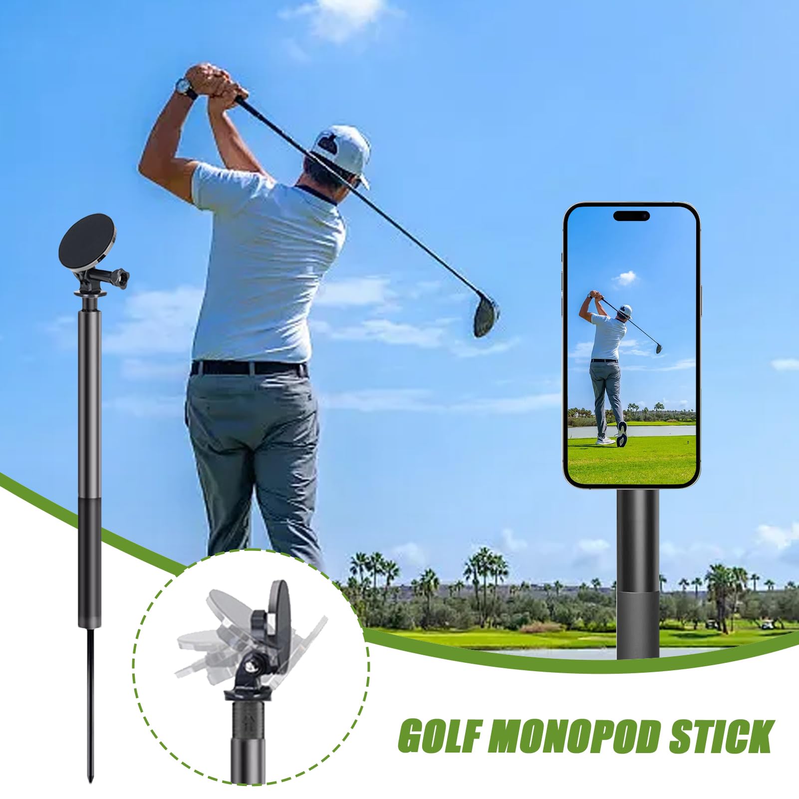Soporte Para Teléfono Golf Soporte para Móvil de Golf | Trípode Magnético Con Altura Ajustable Rotación 360 Grados Extensible Para Transmisiones En Viajes Fotografía Gimnasio