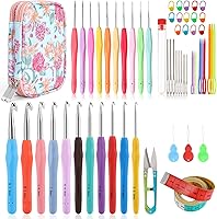 Vista 10 de Vodiye Juego de 23 ganchos de ganchillo, mango ergonómico para manos artríticas, agujas de ganchillo cómodas y suaves, agujas de tejer extralargas