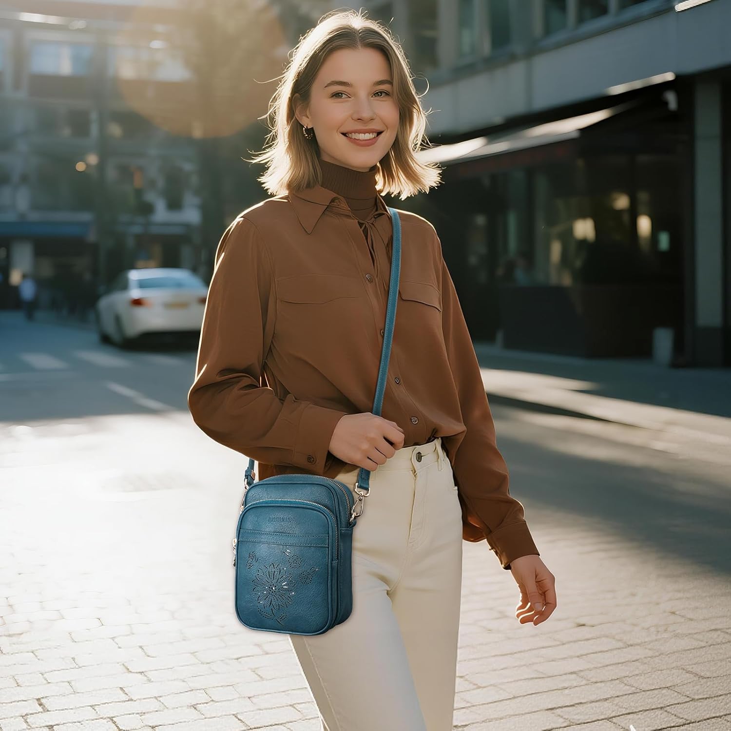 Crossbody Bags for Women Designer Leather Cell Phone Wallet Purses with Card Slots Triple Compartment - Image 2