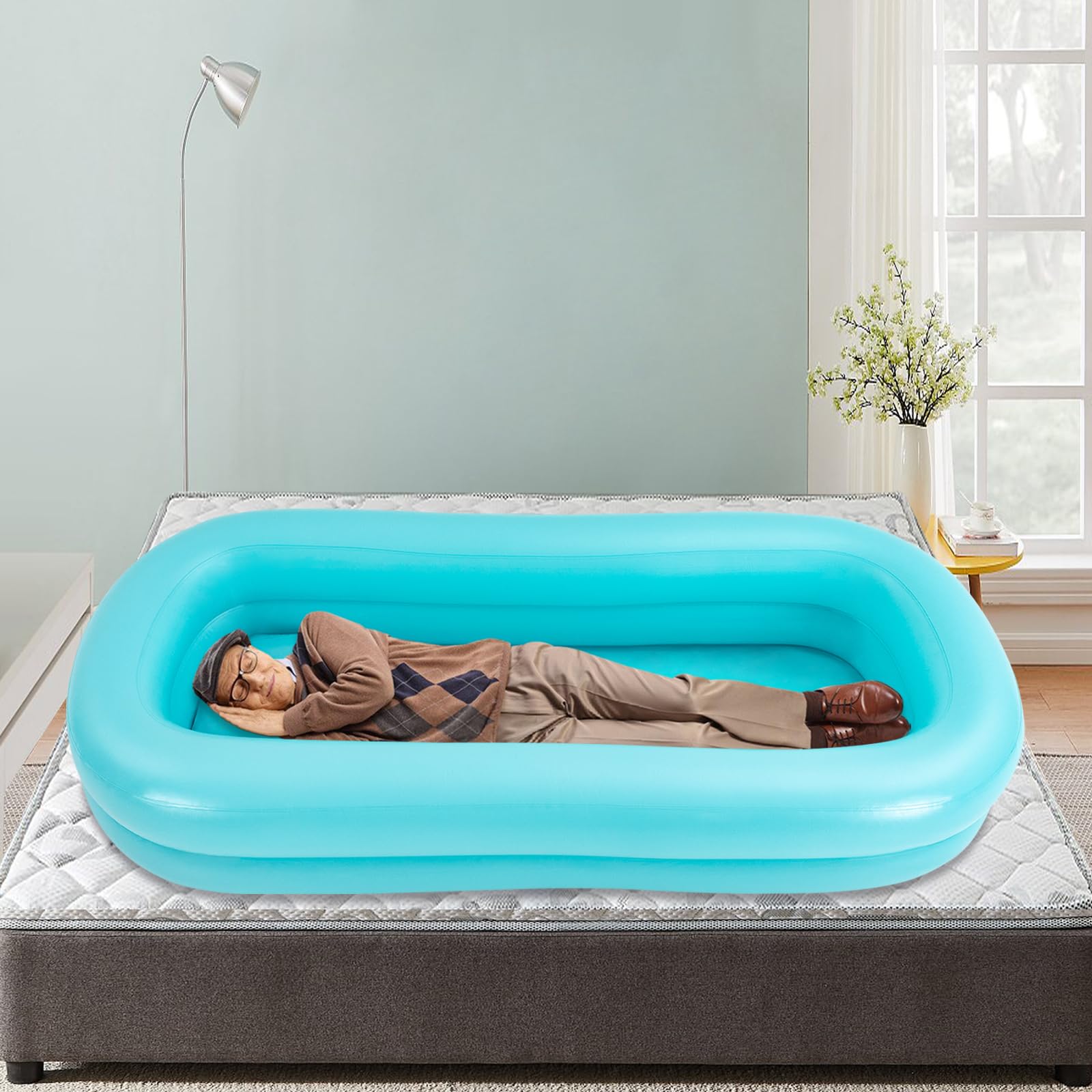 Vasca da bagno gonfiabile, 212 x 96 x 37 cm, per letto con pompa e sacca d'acqua