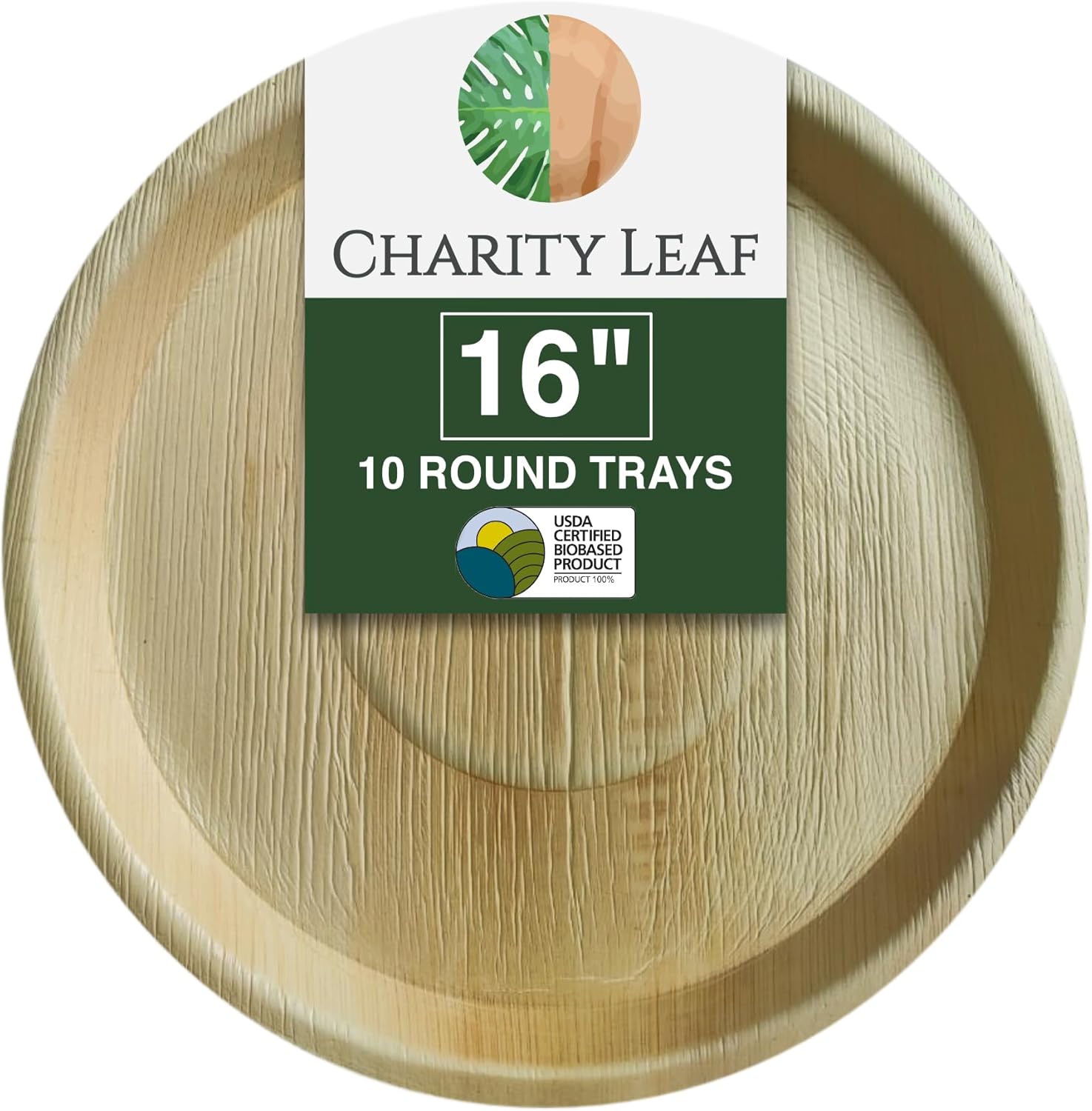 Charity Leaf Disposable Palm Leaf 16" Round Trays (10 pieces) Bamboo Like Serving Platters, Disposable Boards, Eco-Friendly Dinnerware For Weddings, Catering, Events Visit the Store
