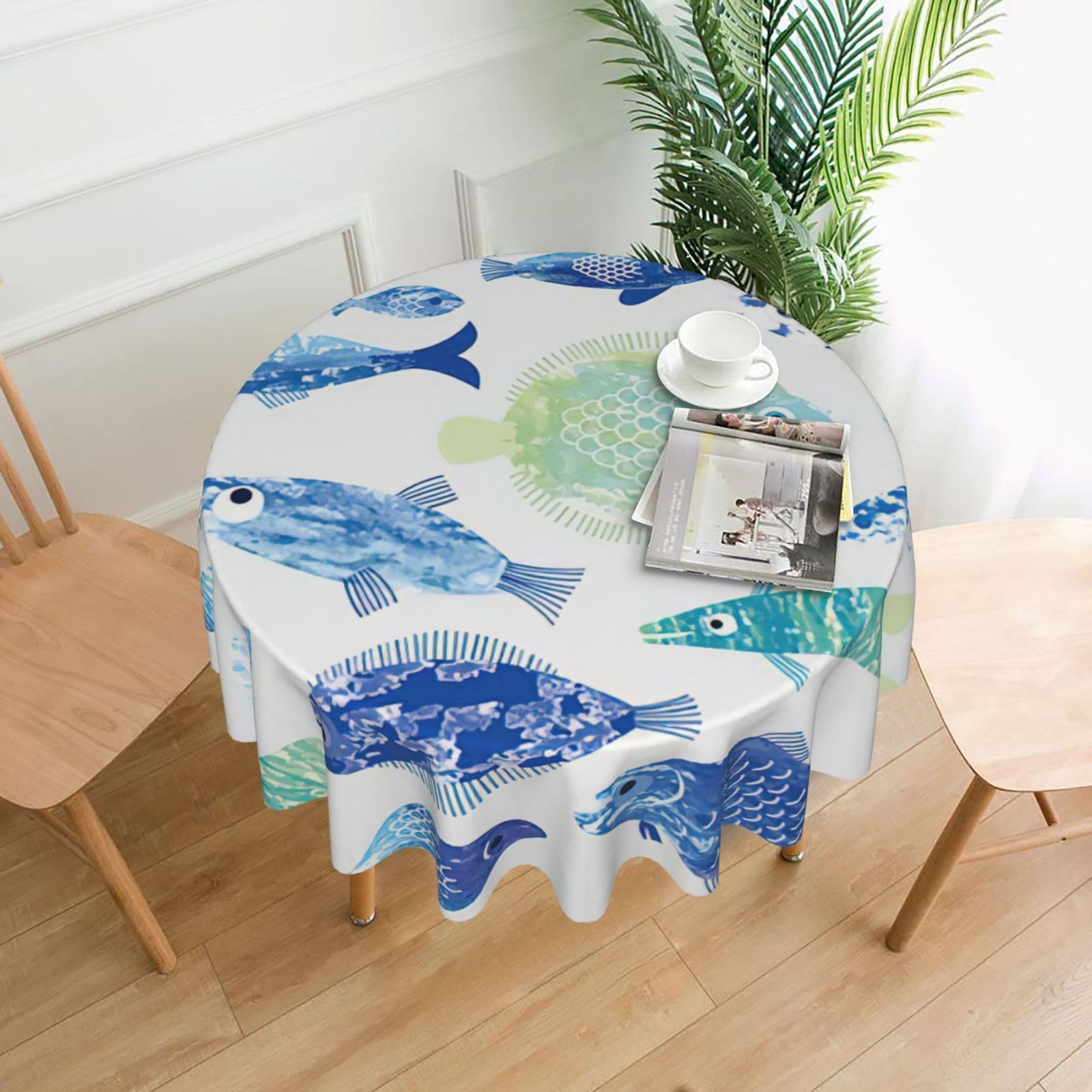 OXbnmm Ocean Life Print Soft Round Tablecloth 60in Polyester Washable Cover Cozy Gift for Mom Housewarming