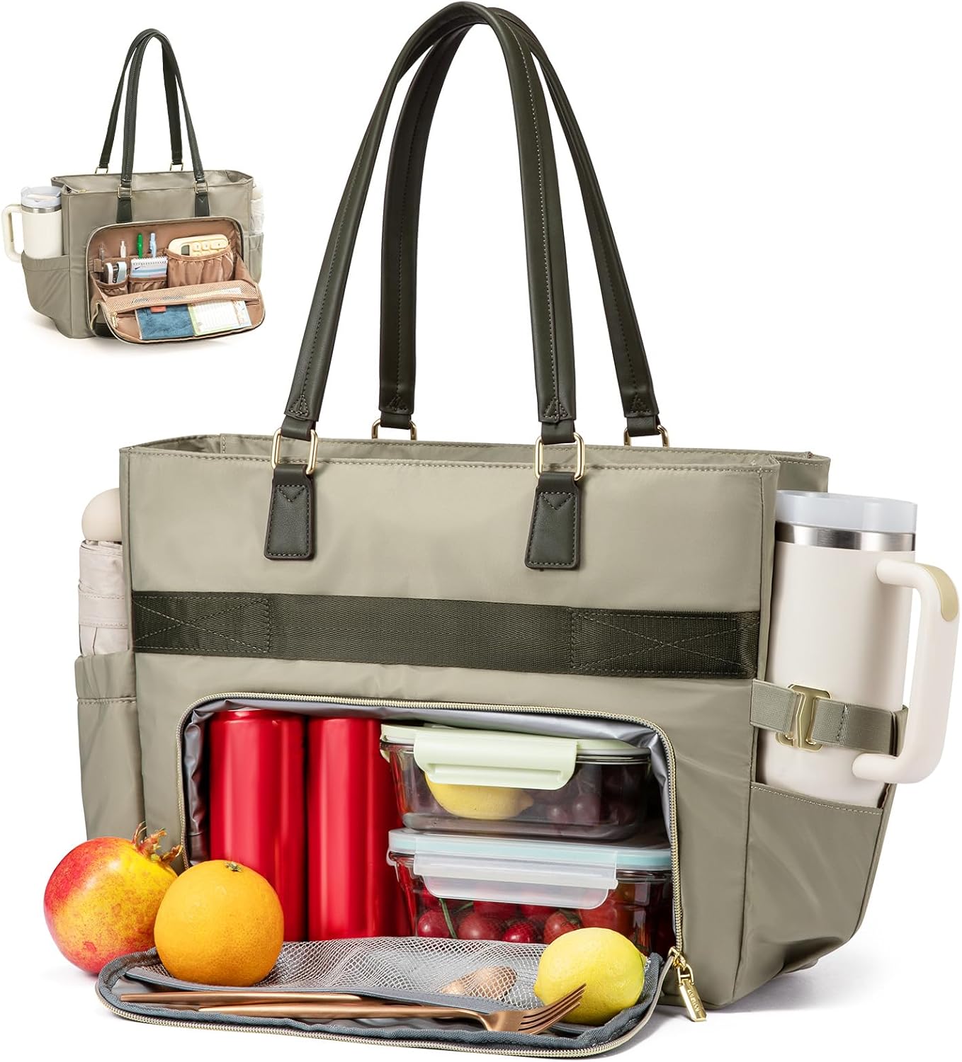 LOVEVOOK Lunch Tote Bag for Women, Work Bag with Insulated Lunch Compartment Laptop Bag Large Lunch Bag for Teacher, Daily