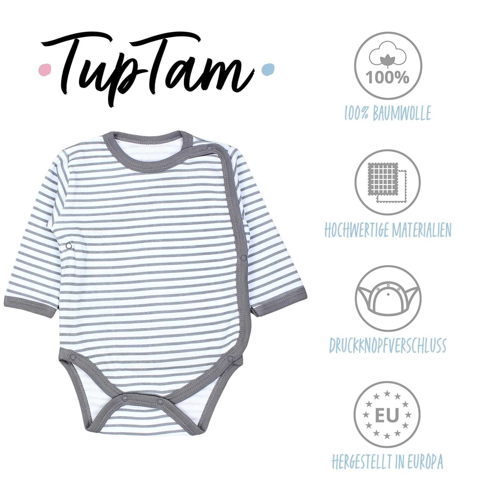 TupTam Body Bebé – Bodies Bebé Manga Larga Unisex con Cierre Lateral, Pack de 5 de Algodón