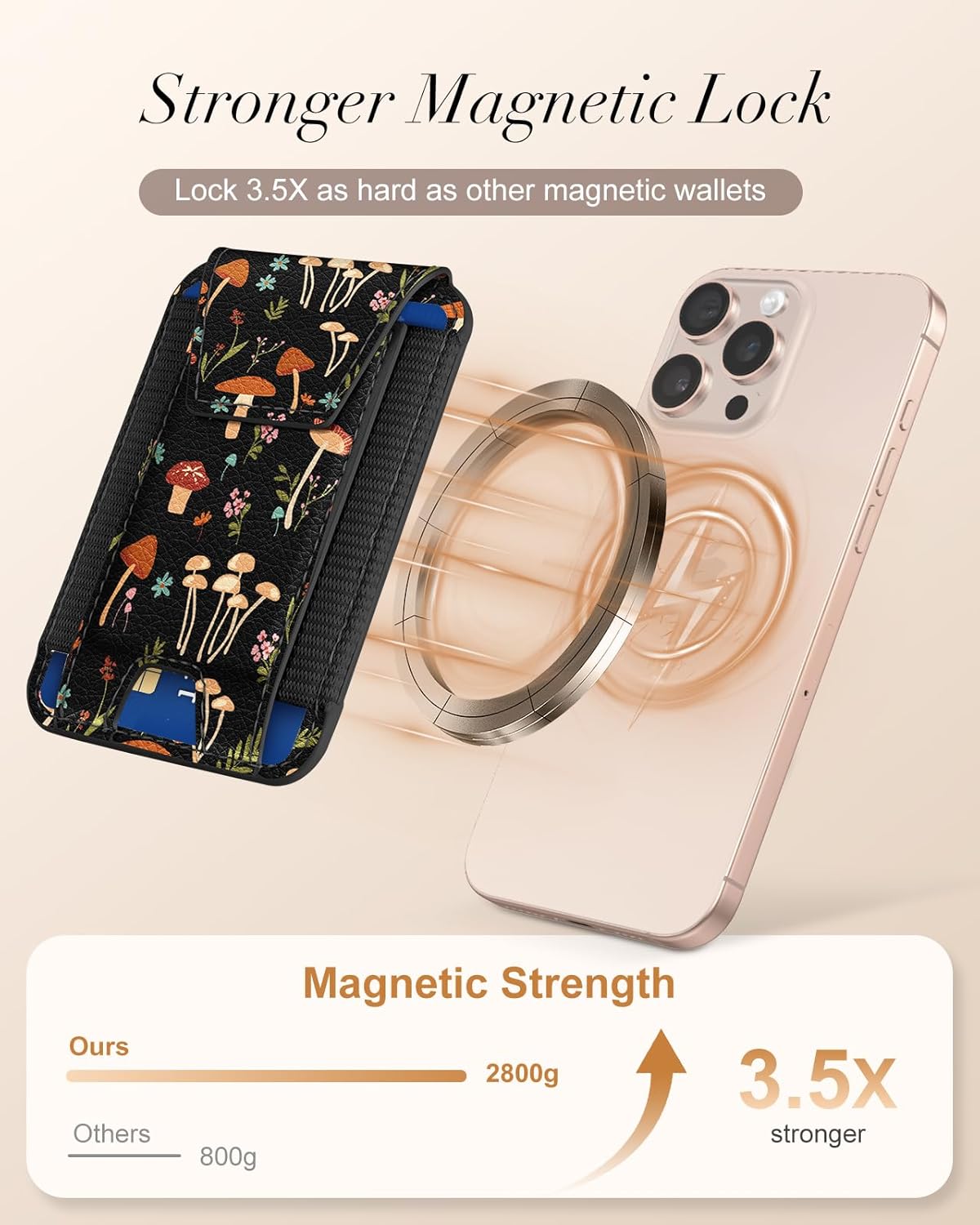 Shorogyt Compatible with Magsafe Wallet for Women - Phone Wallets for Magnetic Card Holder Mag Rfid Mushroom Flower for iPhone 17/16/15/14/13/12 Series Cute with Elastic and Flap Cover, Fit 7 Cards - Image 3