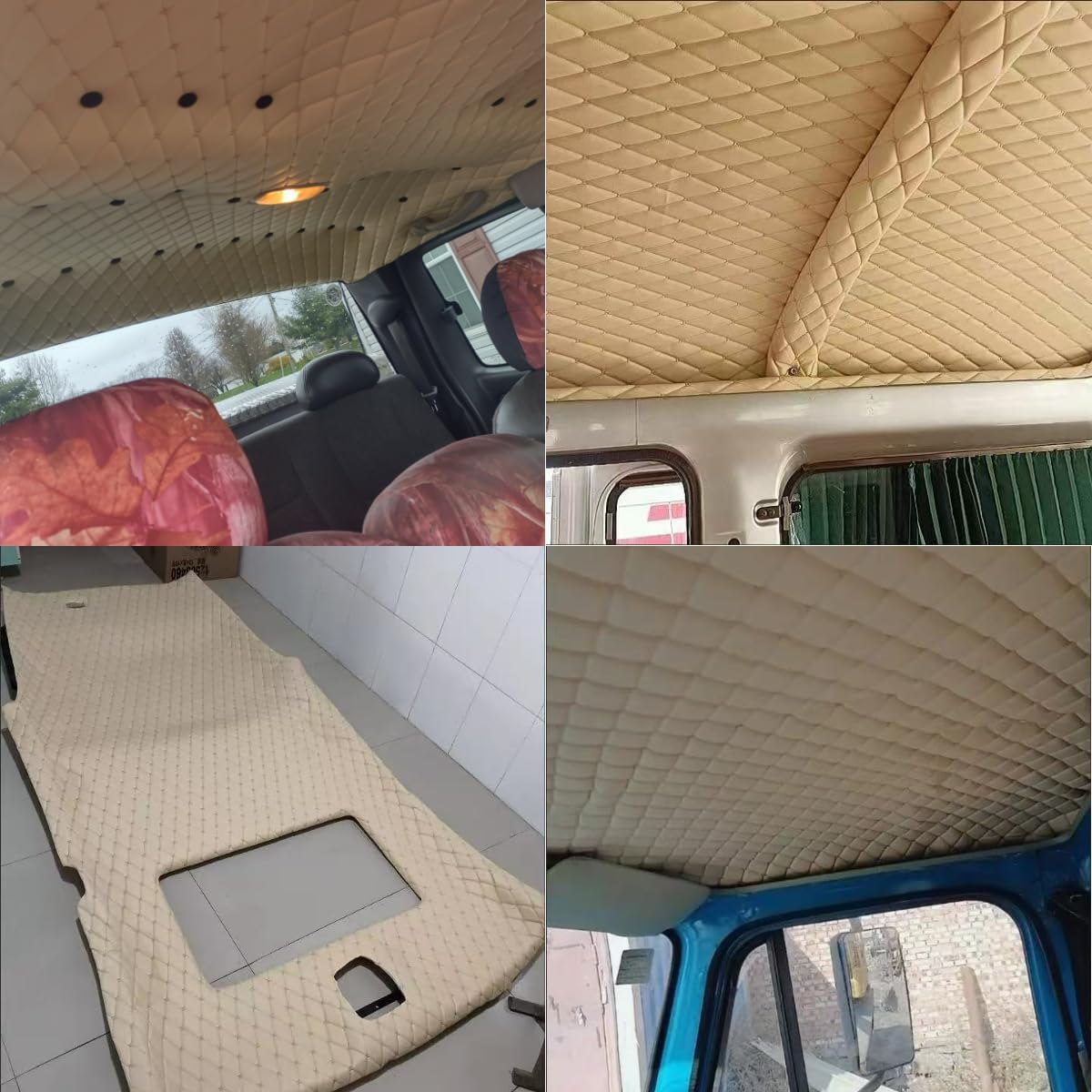 Quilted Foam Fabric 61 * 39.37 inch Faux Leather X Pattern Thick Sponge Backing Grain Texture DIY Upholstery headboard Car Headliner (Beige)