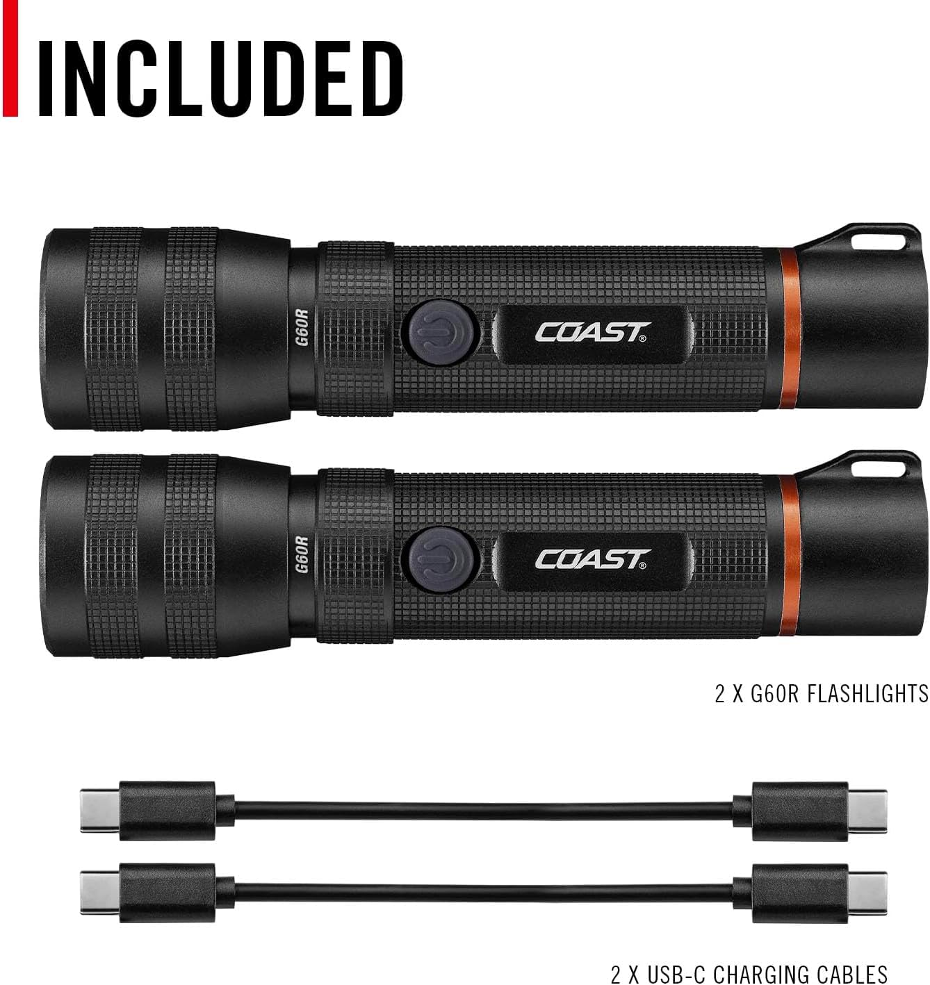Coast 2 Stück G60R 1000 Lumen wasserdichte wiederaufladbare Taschenlampe